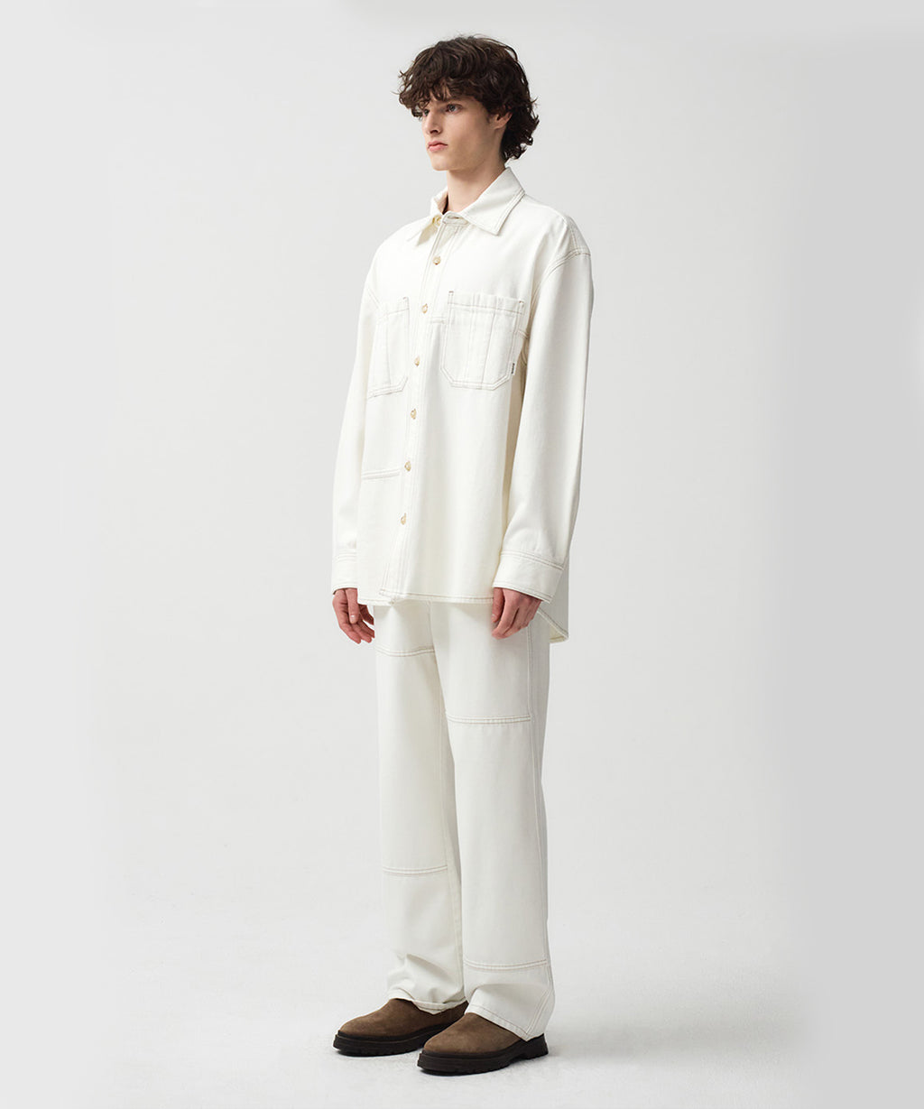 Marithe & Francois Girbaud - Oversized Patch Work Denim Shirt Jacket (Ecru) product image 3 | TRAB K-Fashion Australia