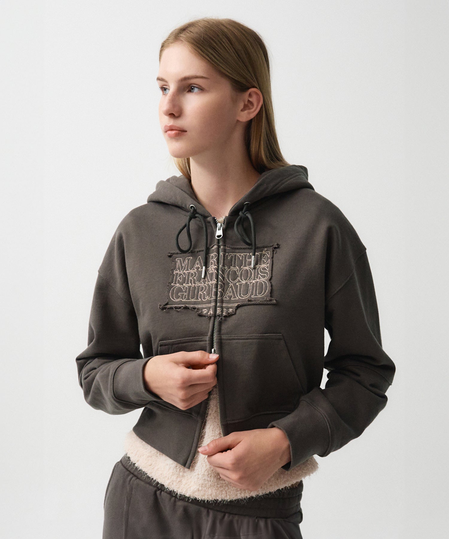 Marithe & Francois Girbaud - Classic Logo Crop Hoodie Zipup (Charcoal) product image 1 | TRAB K-Fashion Australia