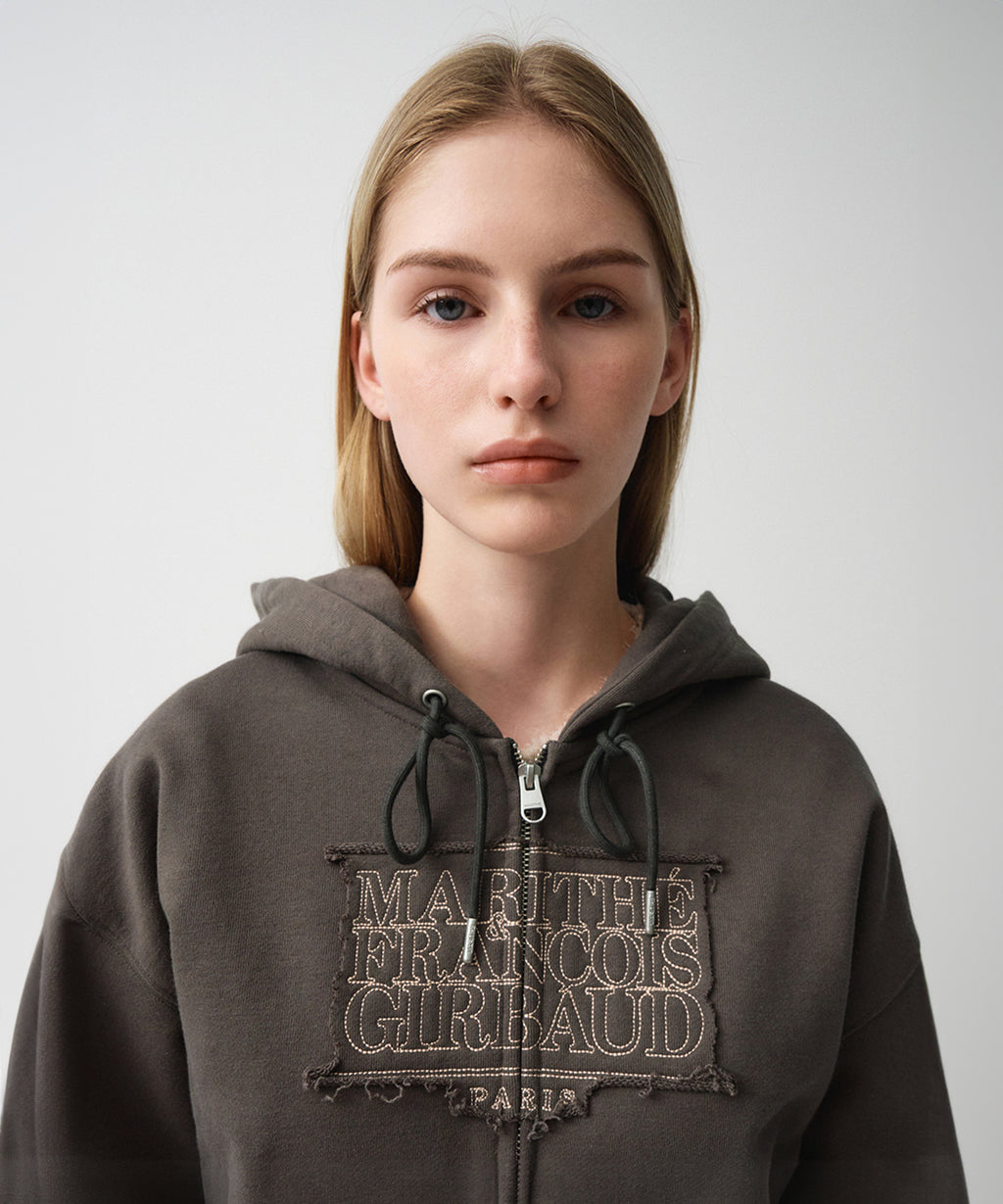 Marithe & Francois Girbaud - Classic Logo Crop Hoodie Zipup (Charcoal) product image 2 | TRAB K-Fashion Australia