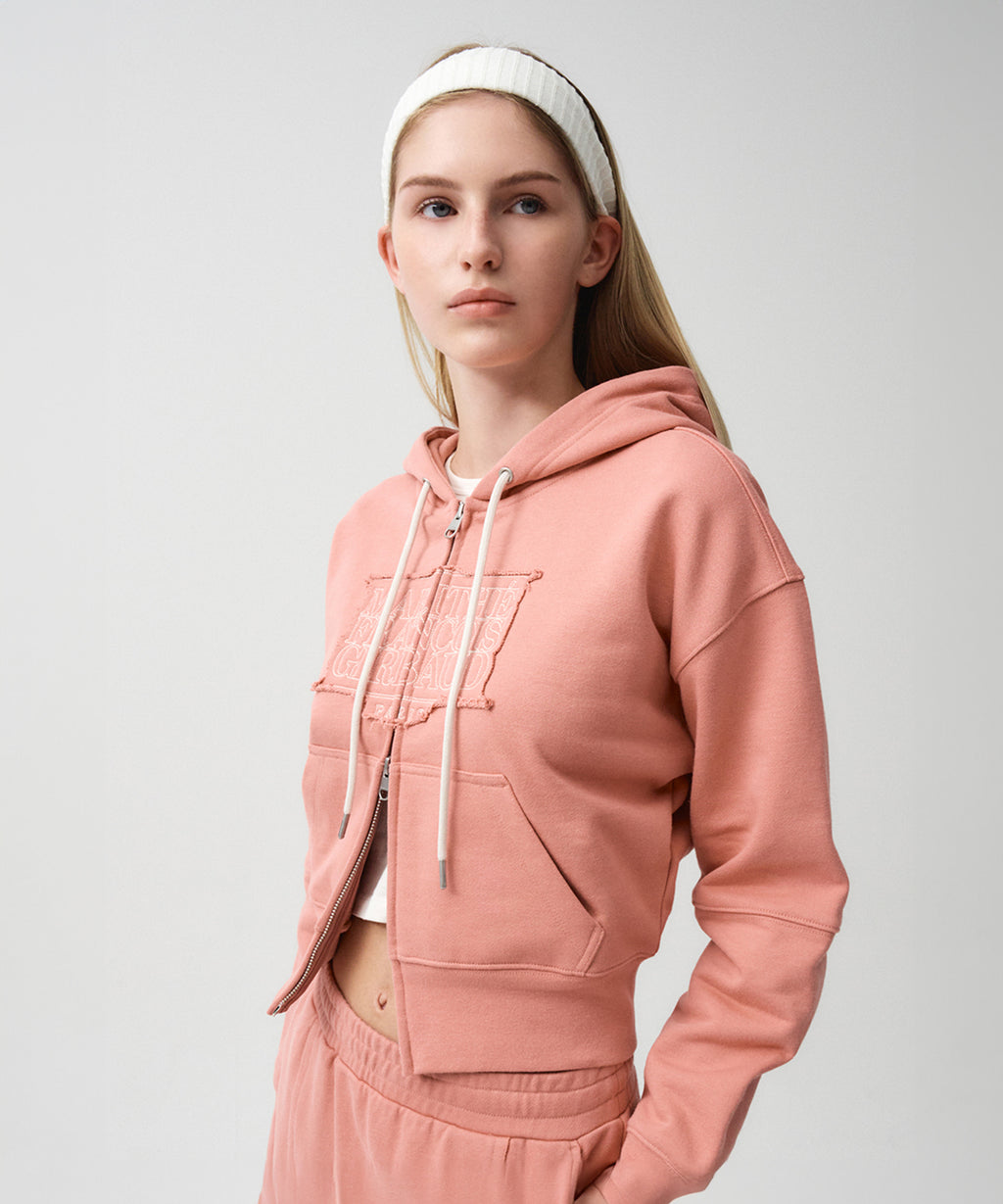 Marithe & Francois Girbaud - Classic Logo Crop Hoodie Zipup (Coral Pink) product image 1 | TRAB K-Fashion Australia