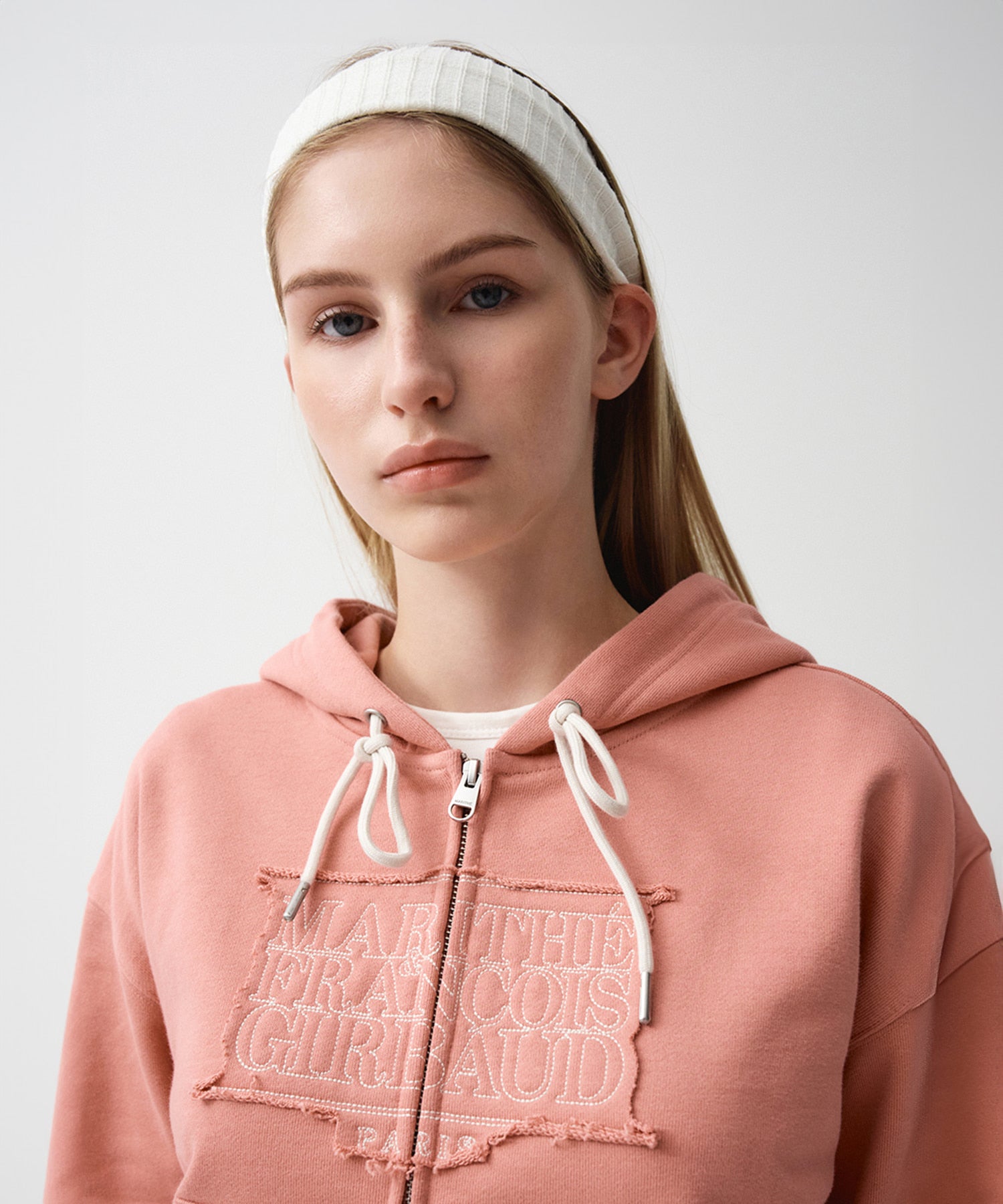Marithe & Francois Girbaud - Classic Logo Crop Hoodie Zipup (Coral Pink) product image 2 | TRAB K-Fashion Australia