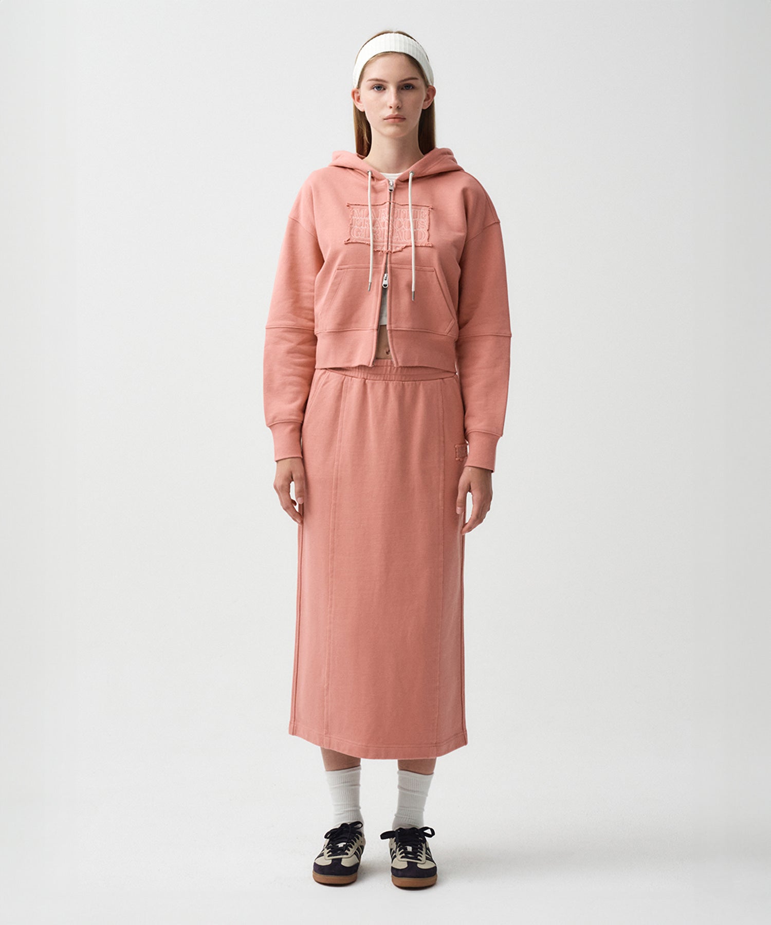 Marithe & Francois Girbaud - Classic Logo Crop Hoodie Zipup (Coral Pink) product image 3 | TRAB K-Fashion Australia