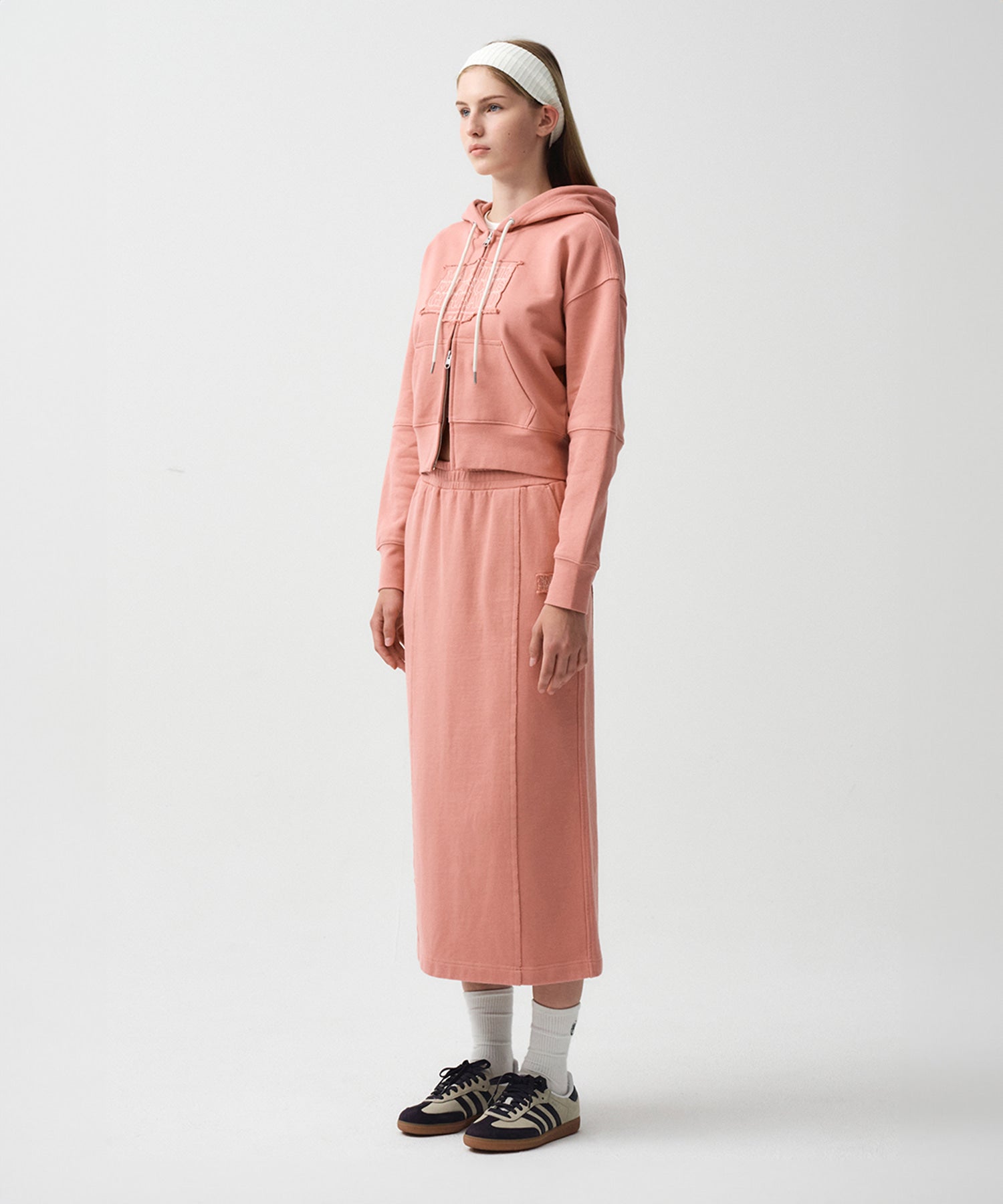 Marithe & Francois Girbaud - Classic Logo Crop Hoodie Zipup (Coral Pink) product image 4 | TRAB K-Fashion Australia