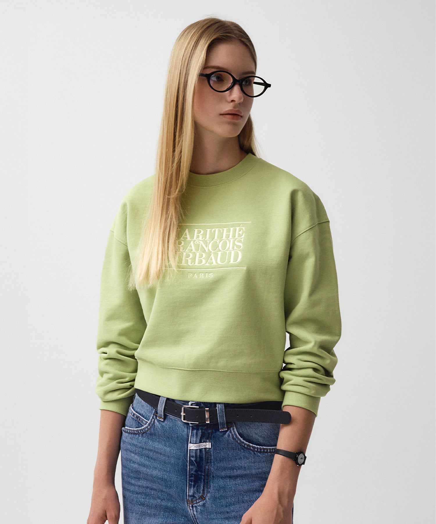 Marithe & Francois Girbaud - Classic Logo Crop Sweatshirt (Light Green) product image 1 | TRAB K-Fashion Australia
