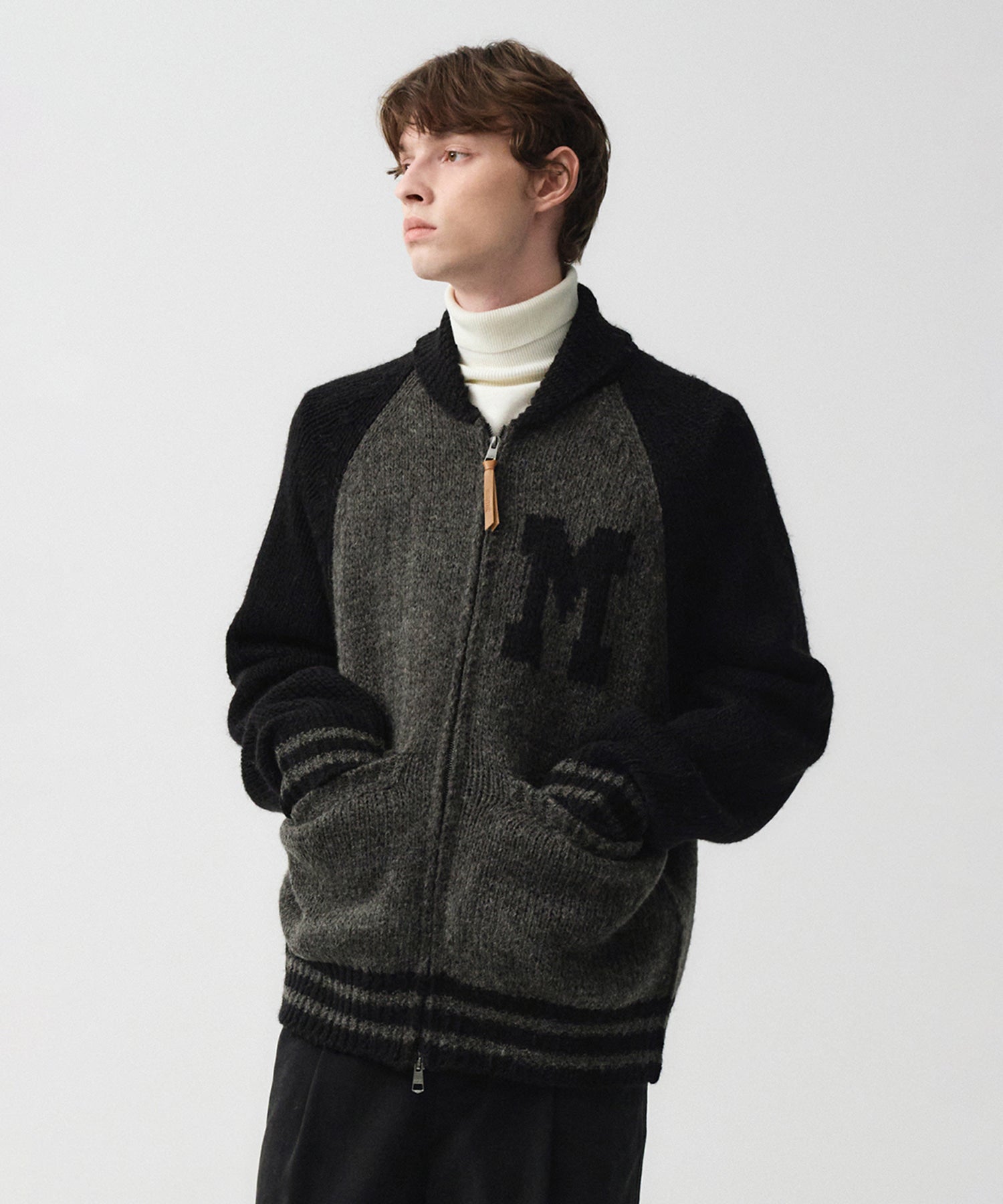 Marithe & Francois Girbaud - Color Block Raglan Cardigan (Charcoal) product image 1 | TRAB K-Fashion Australia