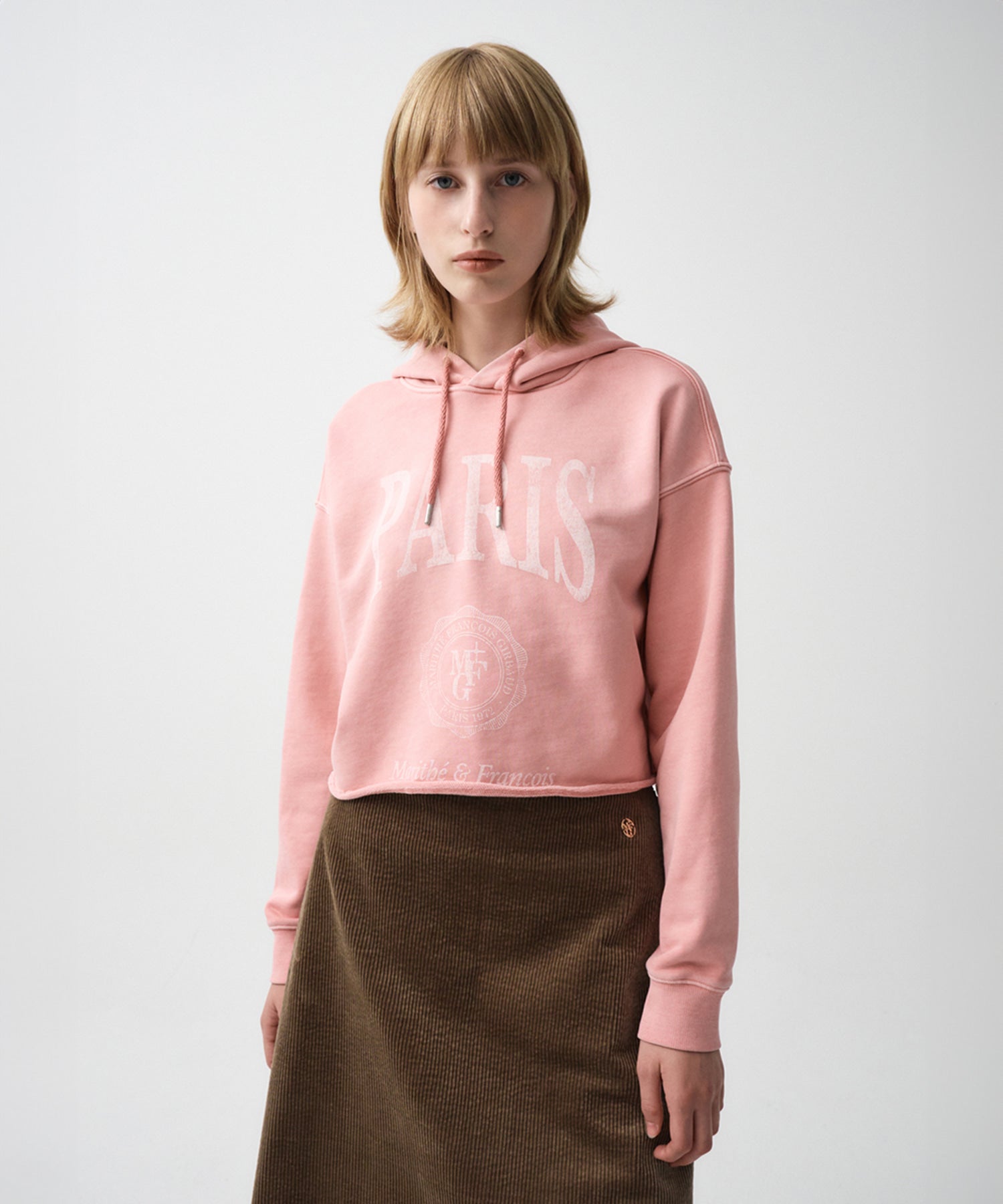 Marithe & Francois Girbaud - Paris Dyeing Crop Hoodie (Gray Pink) product image 1 | TRAB K-Fashion Australia