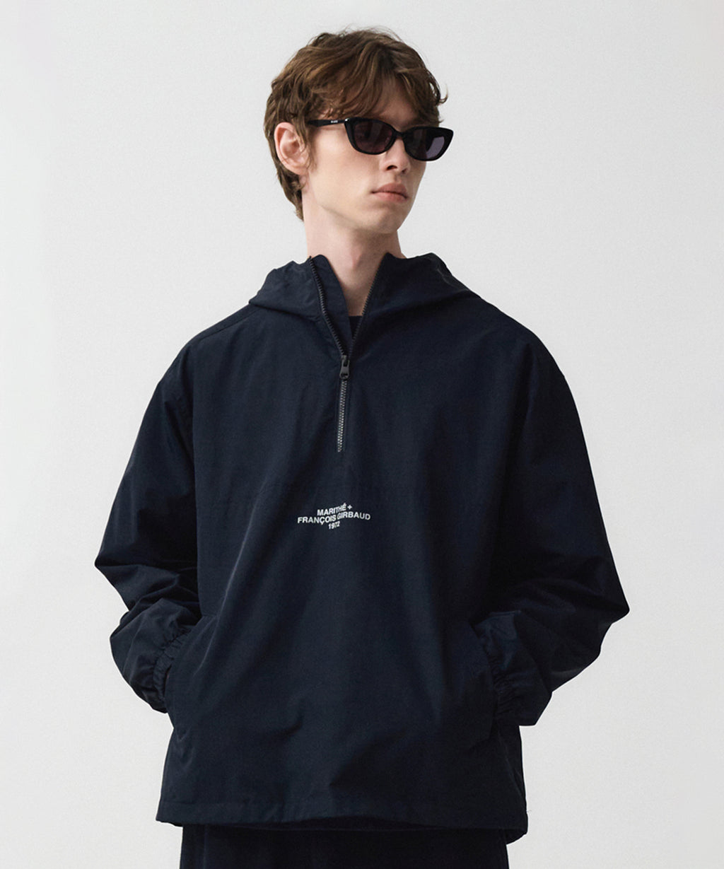 Marithe & Francois Girbaud - Lettering Logo Nylon Anorak Hoodie (Dark Navy) product image 1 | TRAB K-Fashion Australia
