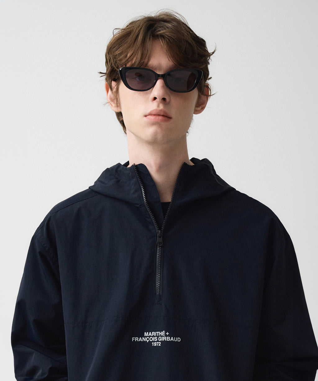 Marithe & Francois Girbaud - Lettering Logo Nylon Anorak Hoodie (Dark Navy) product image 2 | TRAB K-Fashion Australia