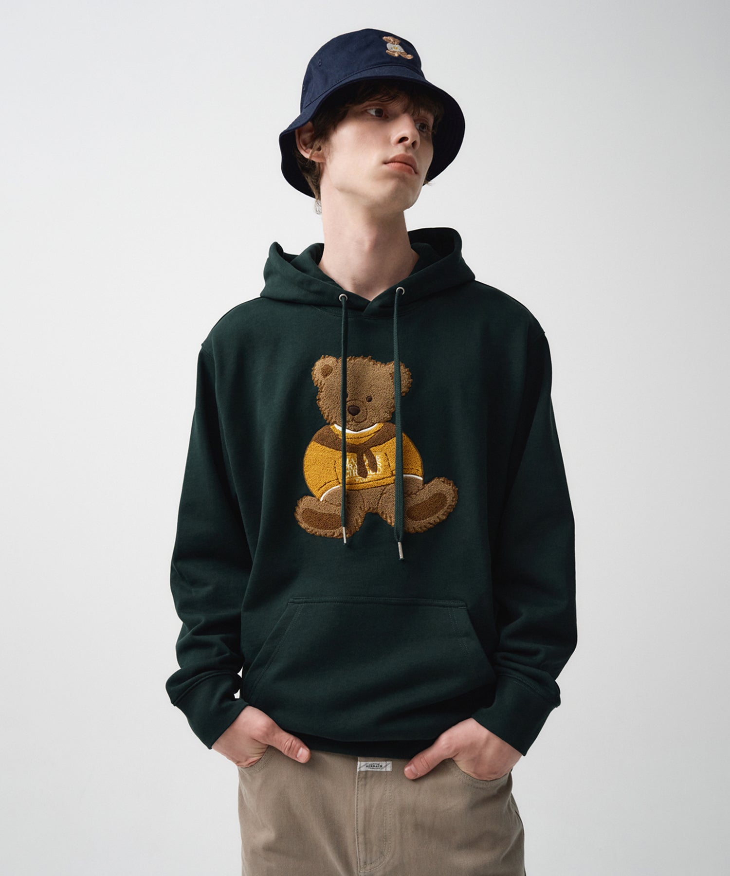 Marithe & Francois Girbaud - Boucle Doodle Bear Hoodie (Dark Green) product image 1 | TRAB K-Fashion Australia