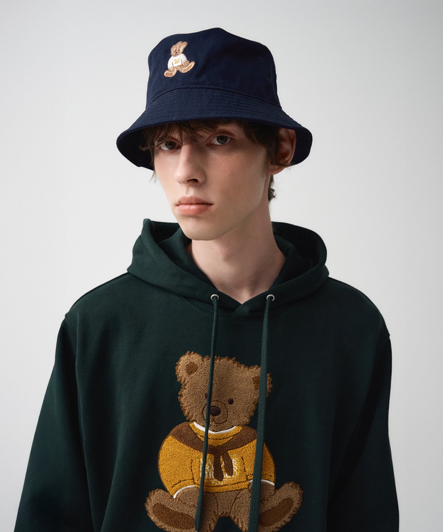 Marithe & Francois Girbaud - Boucle Doodle Bear Hoodie (Dark Green) product image 2 | TRAB K-Fashion Australia