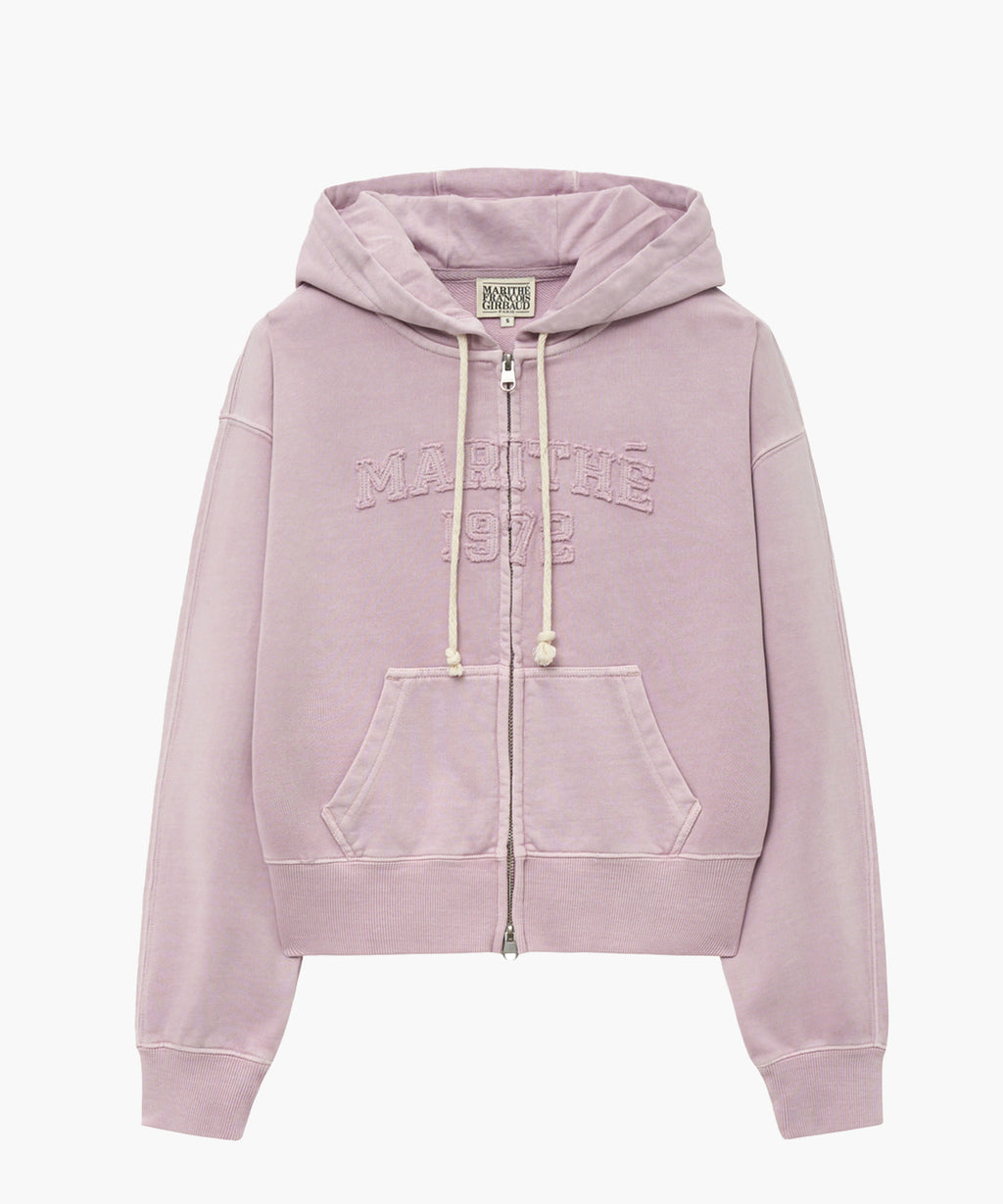 Marithe & Francois Girbaud - Vintage Appilque Logo Crop Hoodie Zipup (Dark Pink) product image 1 | TRAB K-Fashion Australia