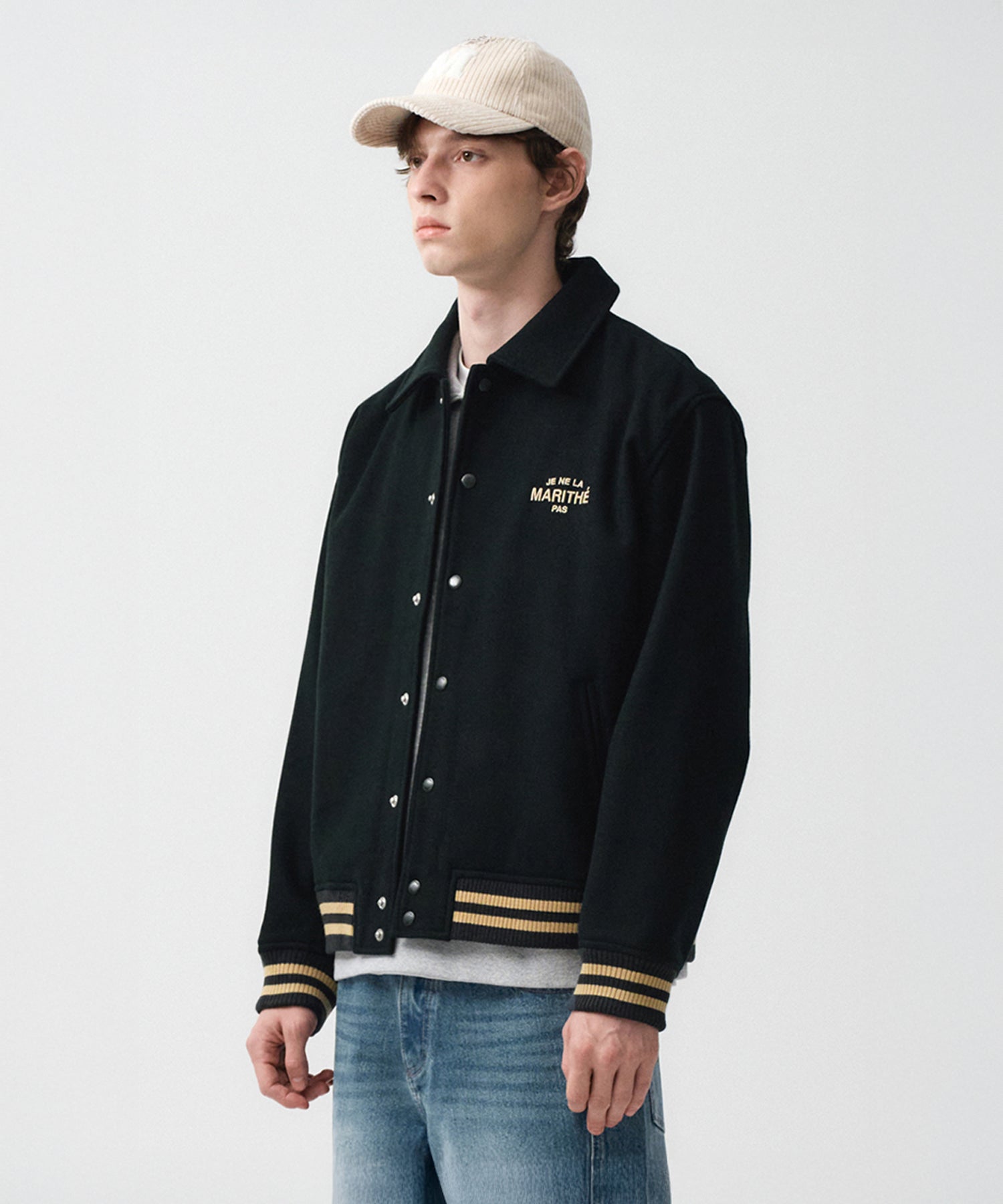 Marithe & Francois Girbaud - Je Ne La Varsity Jacket (Dark Navy) product image 3 | TRAB K-Fashion Australia
