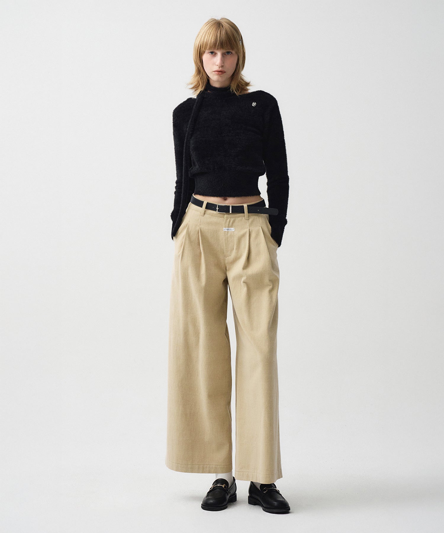 Marithe & Francois Girbaud - Wide Two Tuck Chino Pants (Beige) product image 1 | TRAB K-Fashion Australia