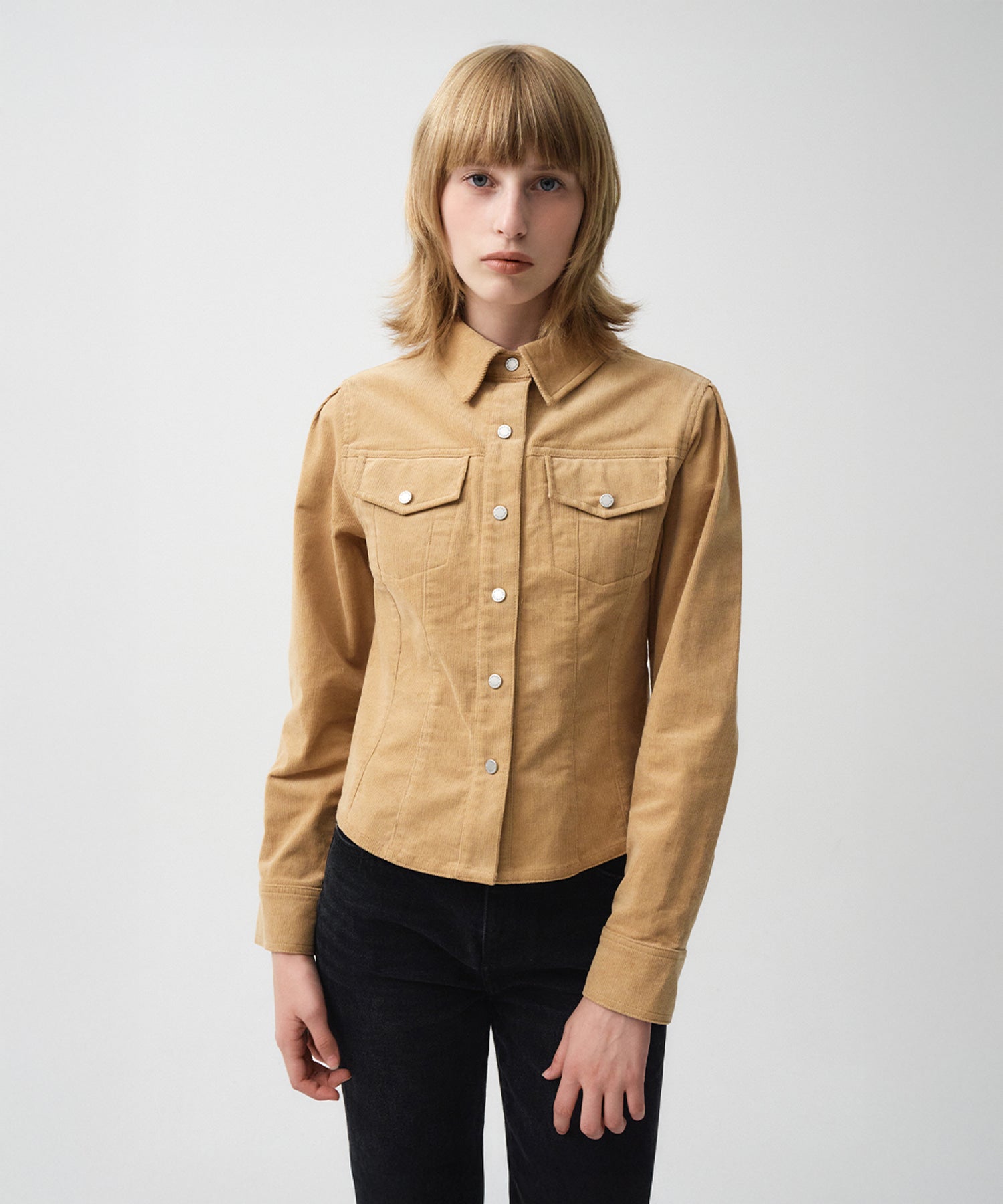 Marithe & Francois Girbaud - Slim Fit Velvet Corduroy Shirt (Camel) product image 11 | TRAB K-Fashion Australia