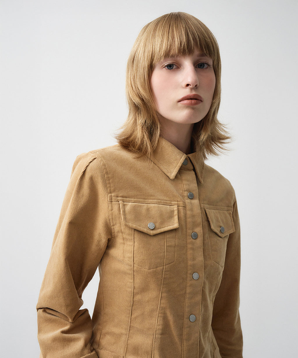 Marithe & Francois Girbaud - Slim Fit Velvet Corduroy Shirt (Camel) product image 1 | TRAB K-Fashion Australia