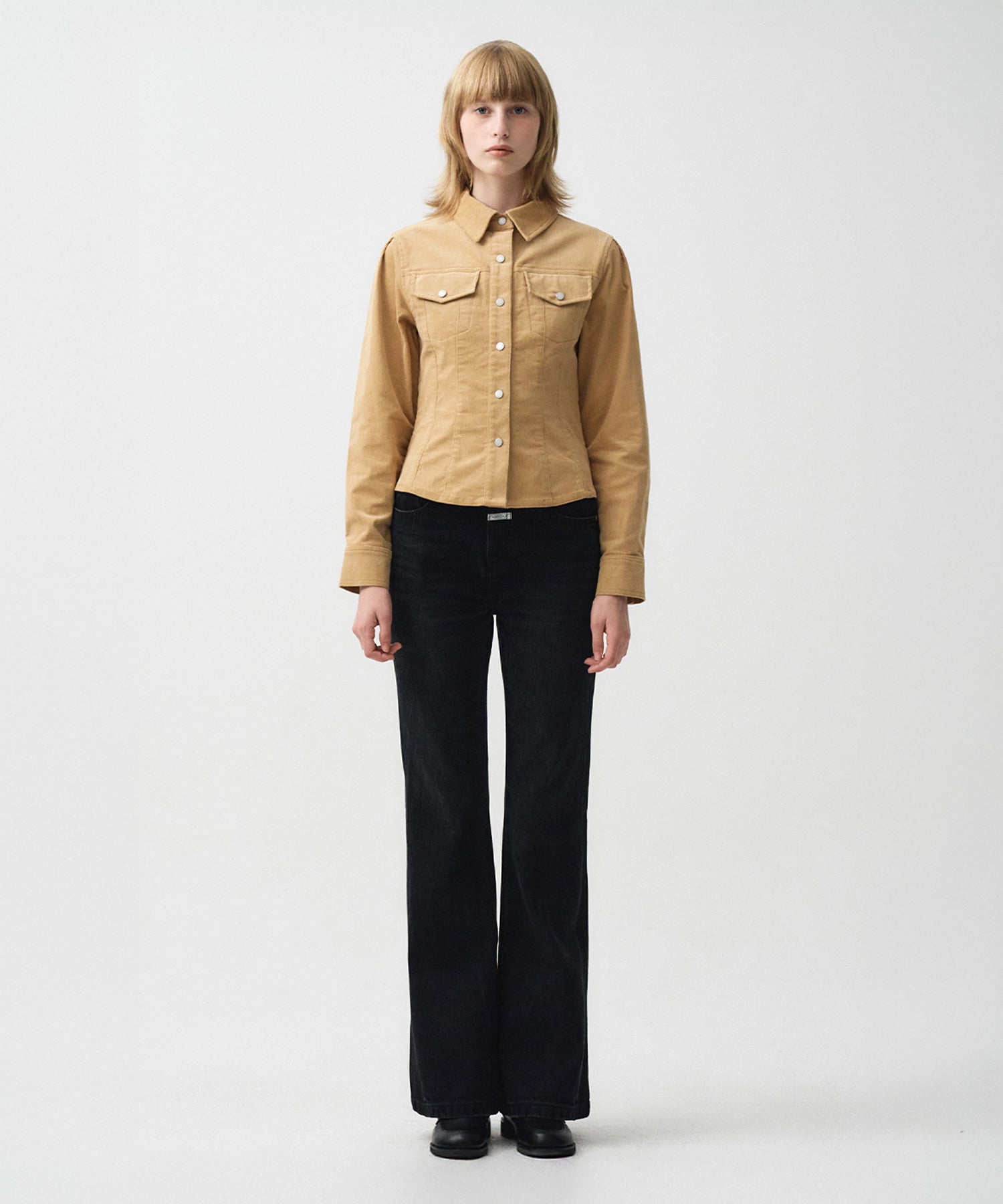 Marithe & Francois Girbaud - Slim Fit Velvet Corduroy Shirt (Camel) product image 2 | TRAB K-Fashion Australia