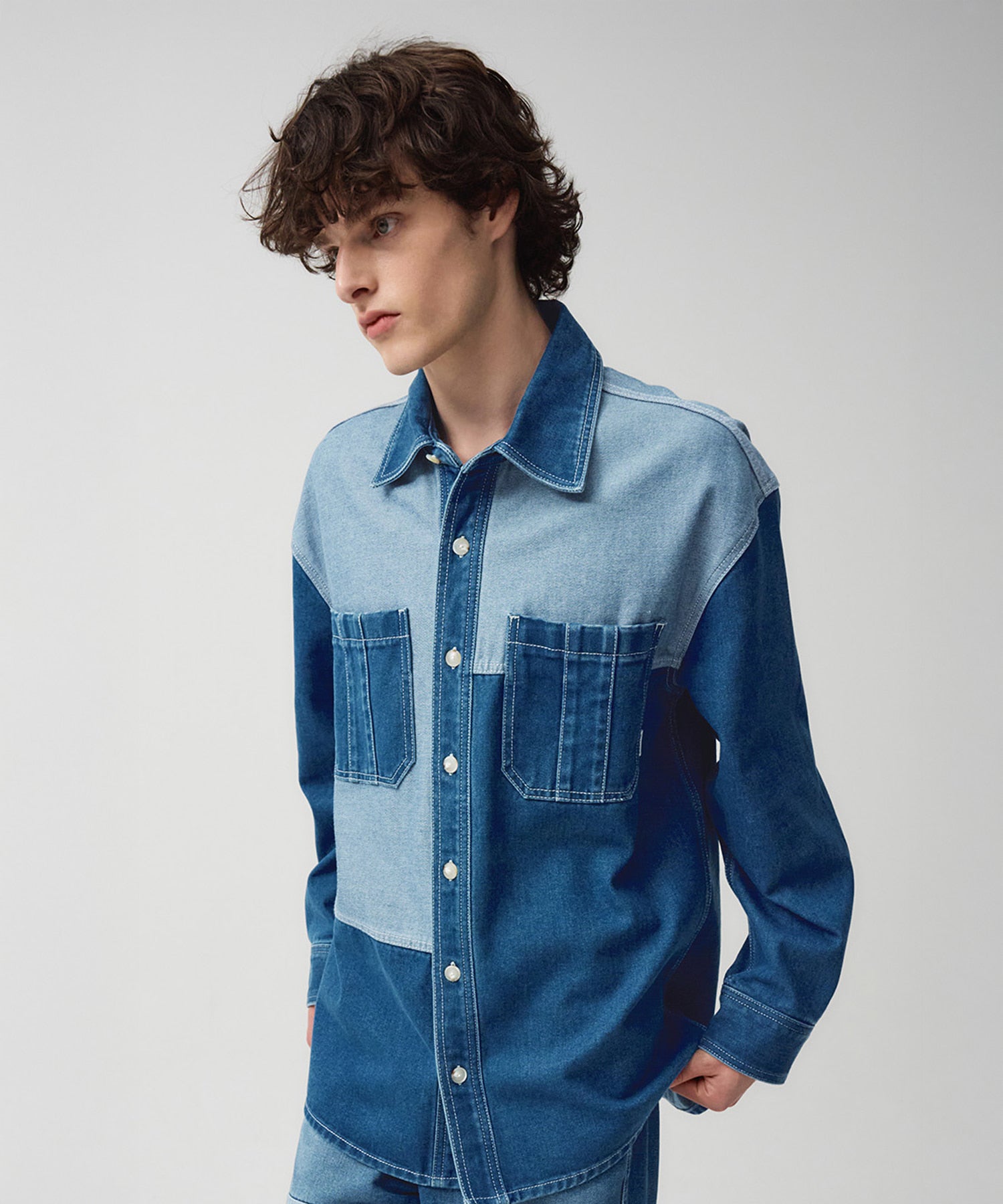 Marithe & Francois Girbaud - Oversized Patch Work Denim Shirt Jacket (Blue) product image 1 | TRAB K-Fashion Australia