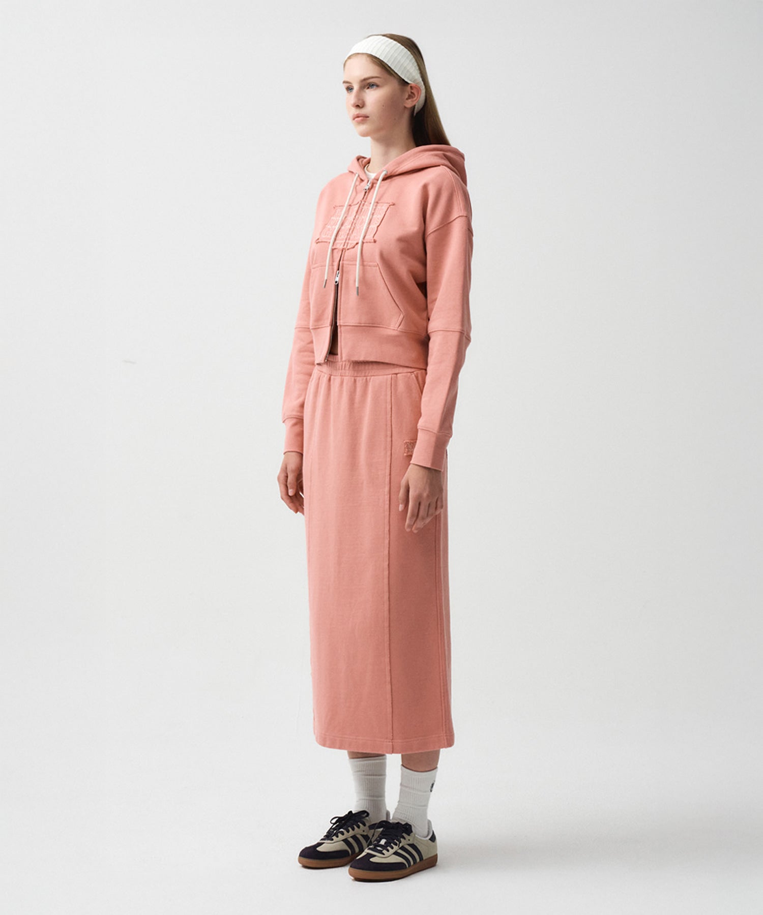 Marithe & Francois Girbaud - Classic Logo Sweat Skirt (Coral Pink) product image 2 | TRAB K-Fashion Australia
