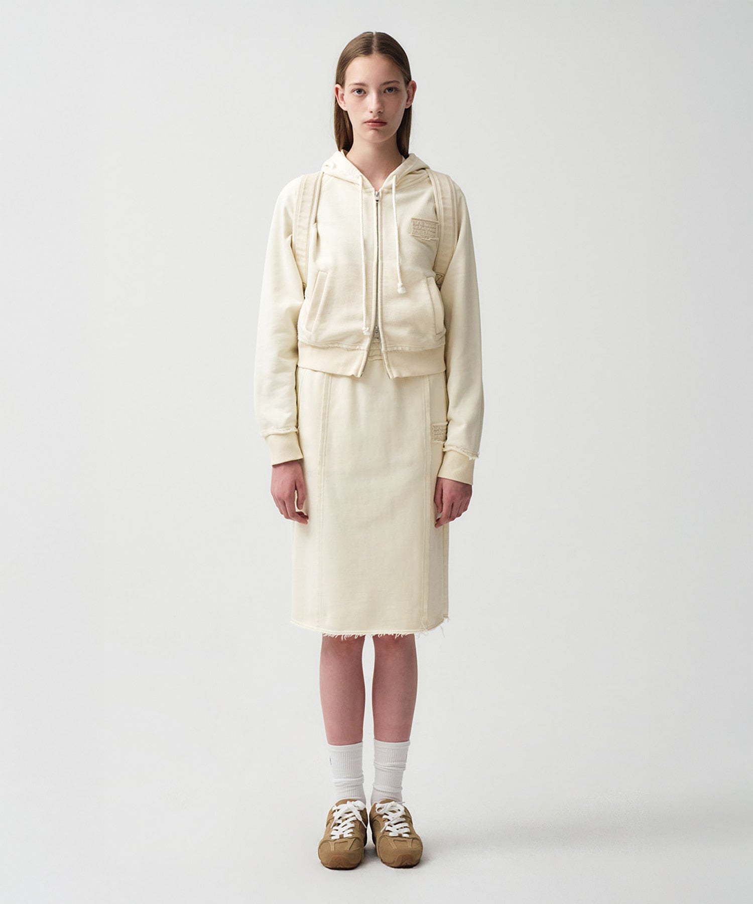 Marithe & Francois Girbaud - Classic Logo Denim Patch Sweat Skirt (Ivory) product image 1 | TRAB K-Fashion Australia