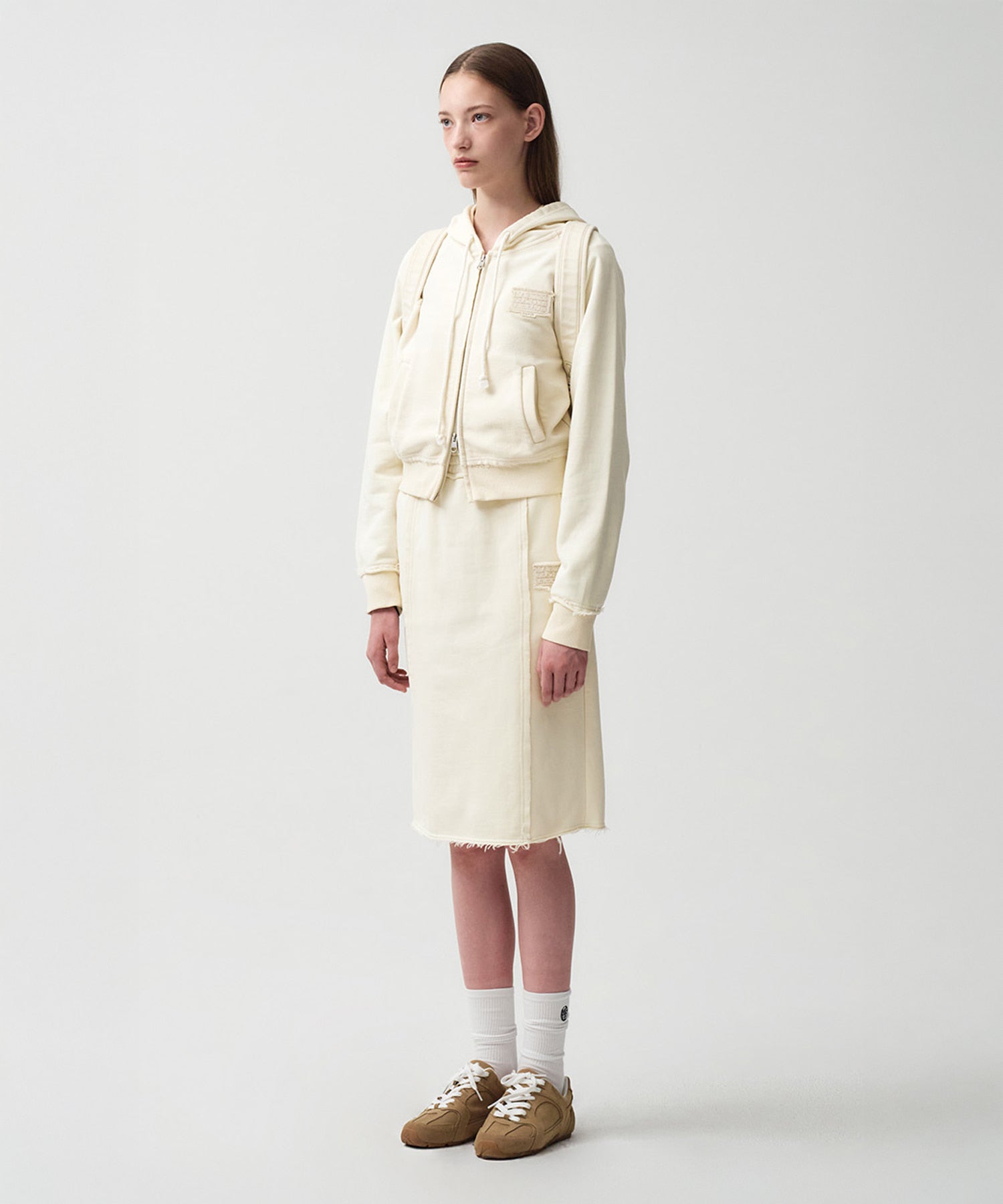 Marithe & Francois Girbaud - Classic Logo Denim Patch Sweat Skirt (Ivory) product image 2 | TRAB K-Fashion Australia