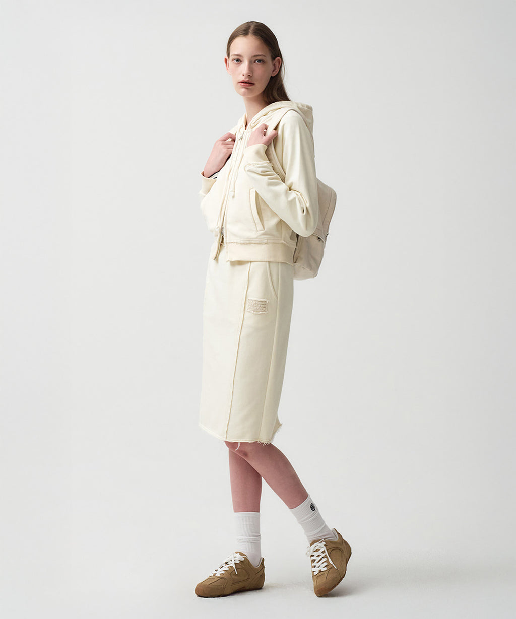 Marithe & Francois Girbaud - Classic Logo Denim Patch Sweat Skirt (Ivory) product image 3 | TRAB K-Fashion Australia
