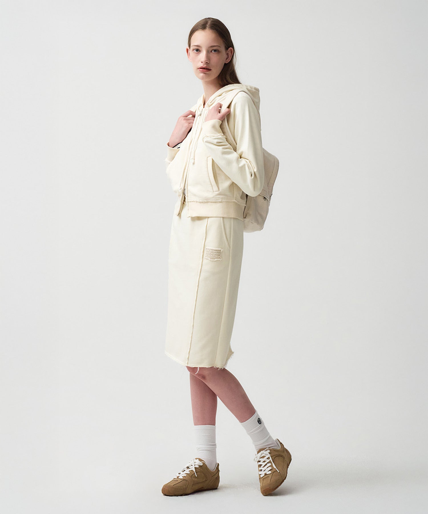 Marithe & Francois Girbaud - Classic Logo Denim Patch Sweat Skirt (Ivory) product image 3 | TRAB K-Fashion Australia