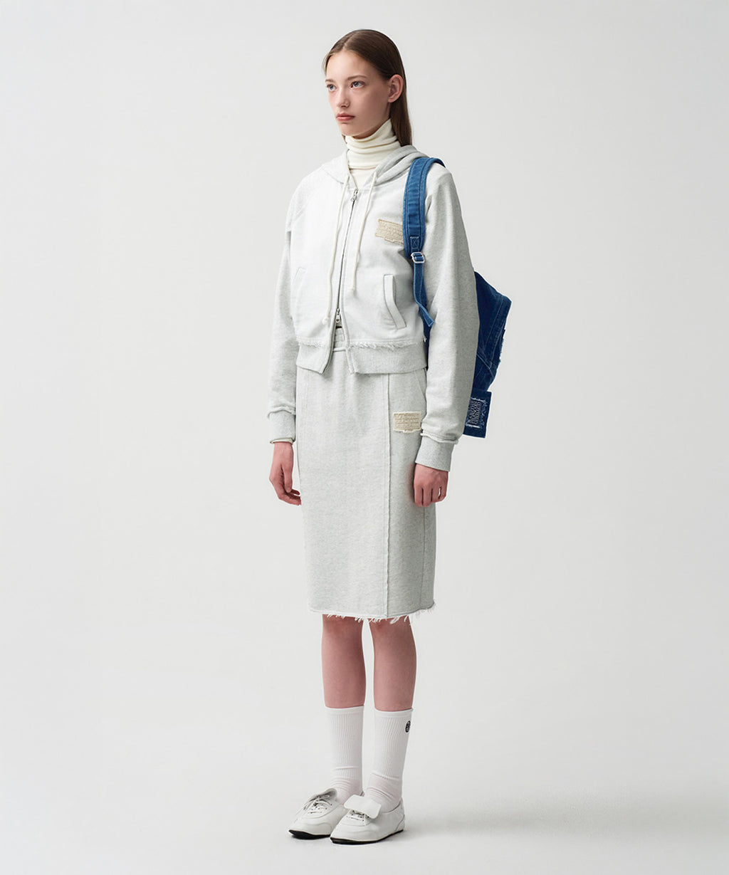 Marithe & Francois Girbaud - Classic Logo Denim Patch Sweat Skirt (Light Heather Gray) product image 2 | TRAB K-Fashion Australia