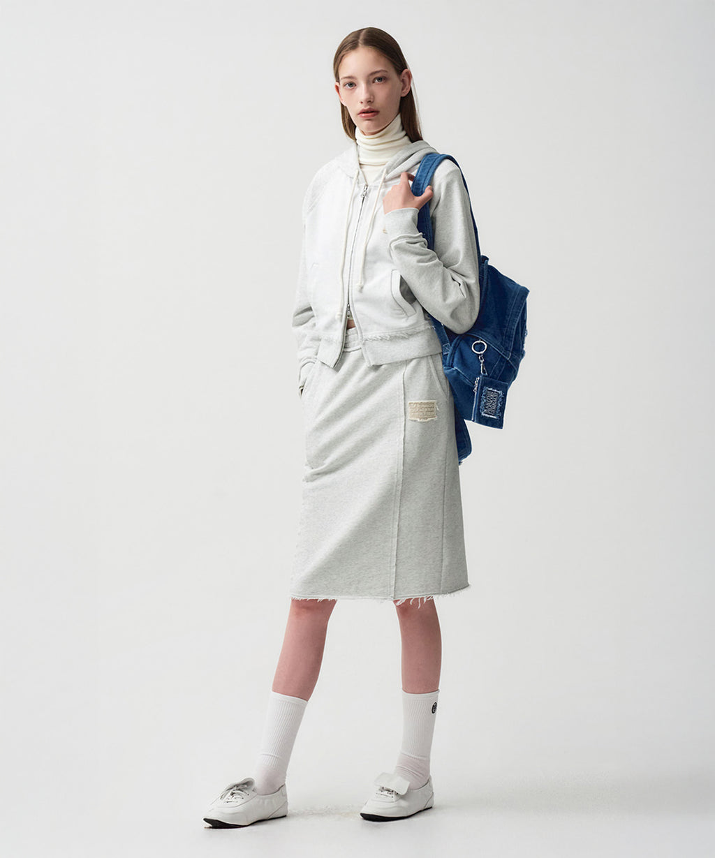 Marithe & Francois Girbaud - Classic Logo Denim Patch Sweat Skirt (Light Heather Gray) product image 3 | TRAB K-Fashion Australia