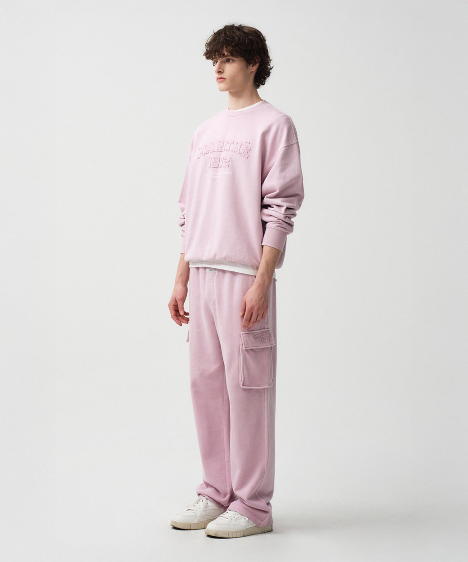 Marithe & Francois Girbaud - Vintage Dyeing Appilque Logo Cargo Sweatpants (Dark Pink) product image 2 | TRAB K-Fashion Australia