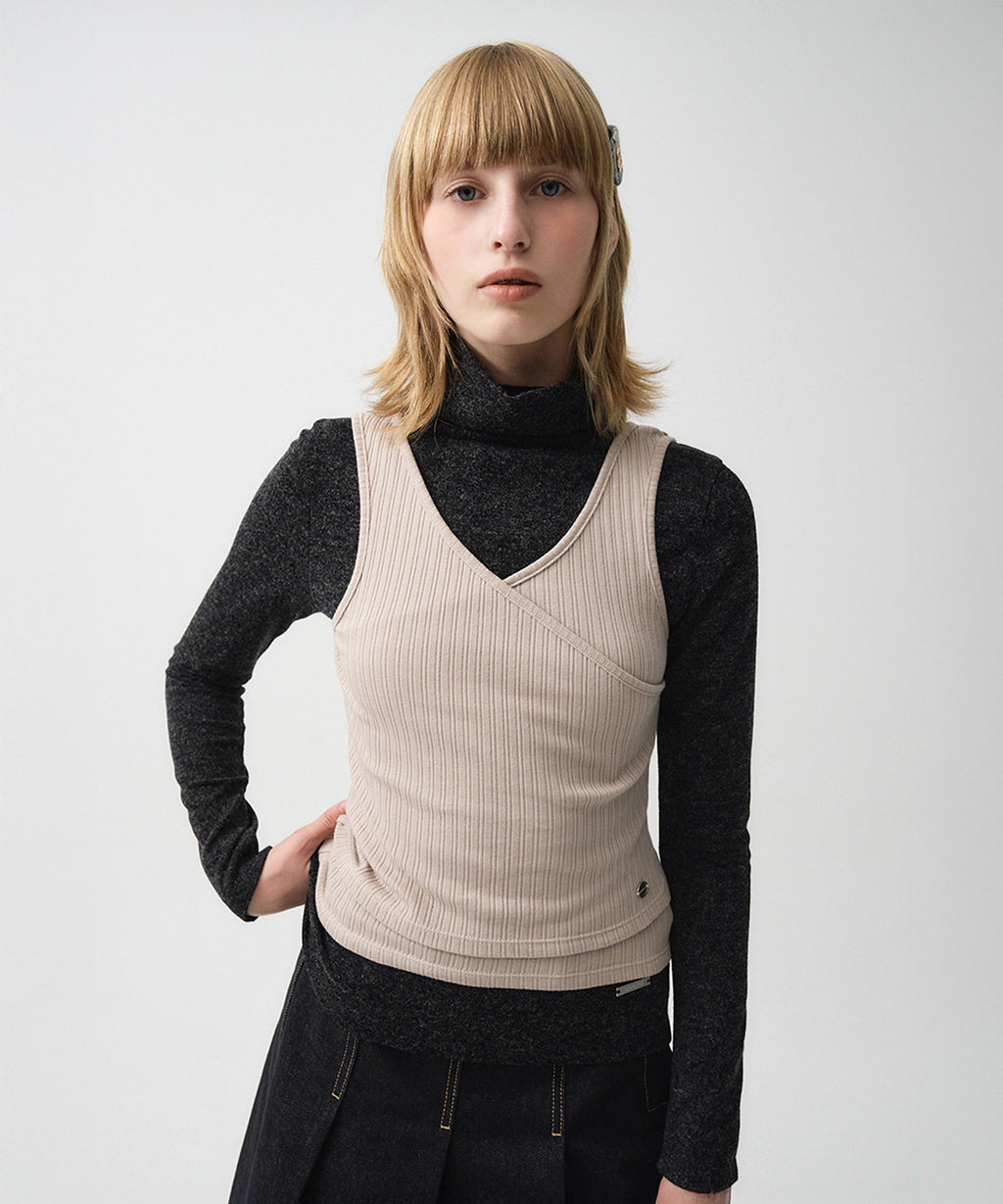 Marithe & Francois Girbaud - Layered Simple Logo Pendant Sleeveless (Beige) product image 1 | TRAB K-Fashion Australia