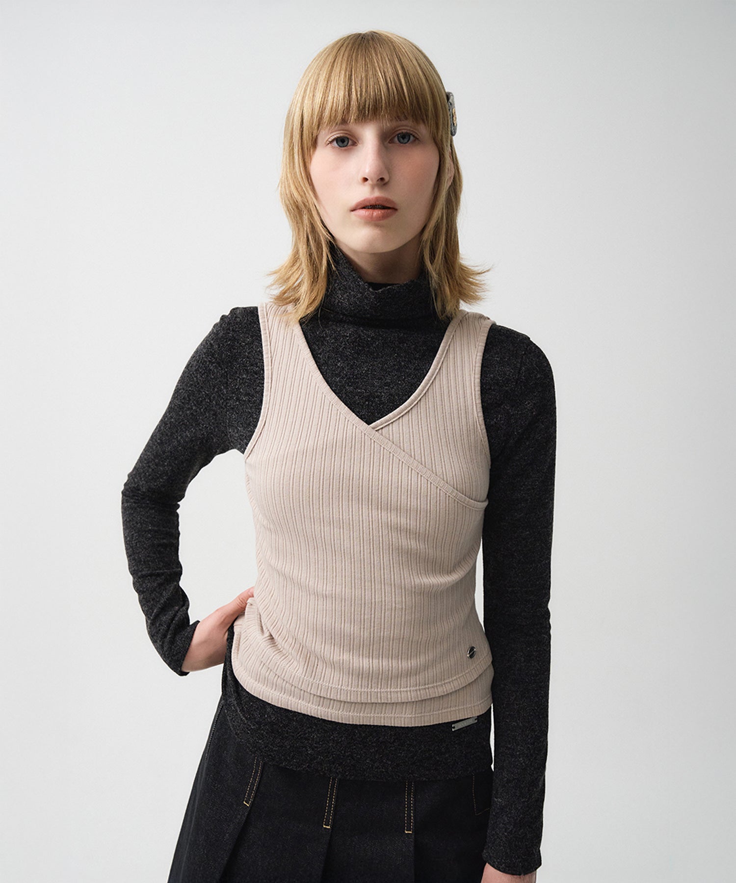 Marithe & Francois Girbaud - Layered Simple Logo Pendant Sleeveless (Beige) product image 1 | TRAB K-Fashion Australia