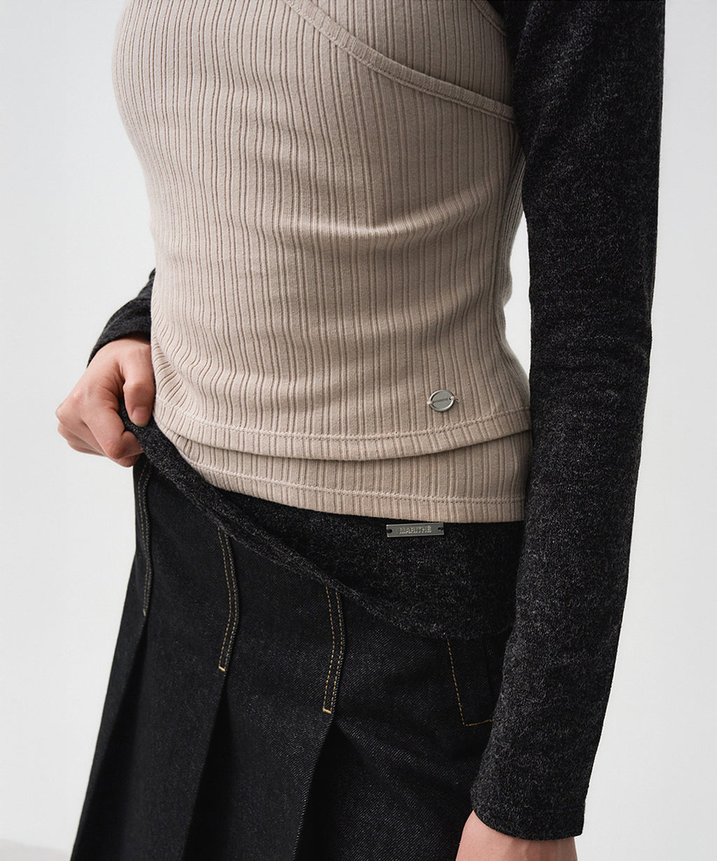 Marithe & Francois Girbaud - Layered Simple Logo Pendant Sleeveless (Beige) product image 6 | TRAB K-Fashion Australia