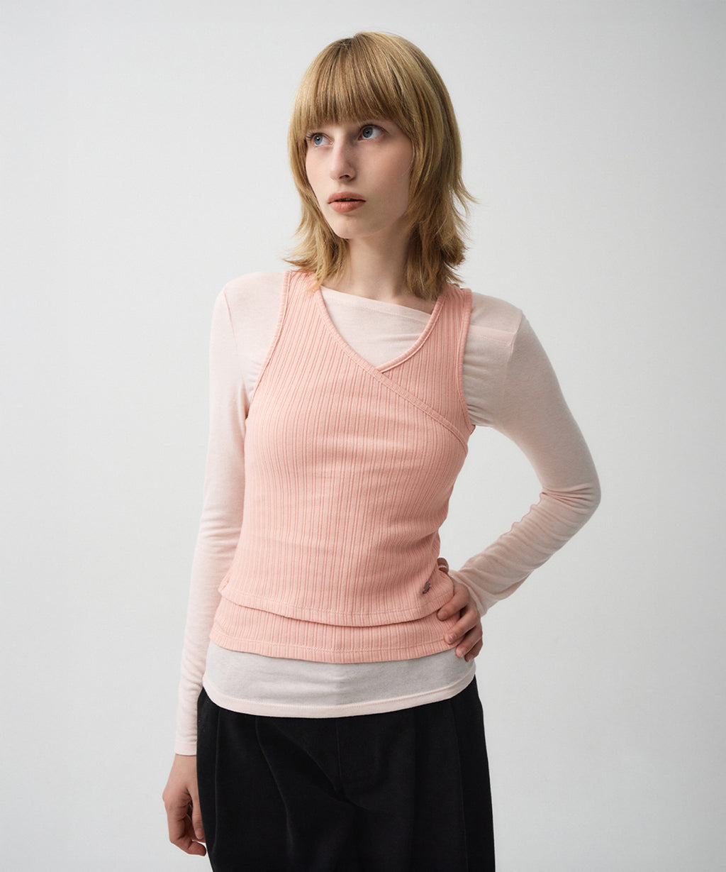 Marithe & Francois Girbaud - Layered Simple Logo Pendant Sleeveless (Pink) product image 1 | TRAB K-Fashion Australia