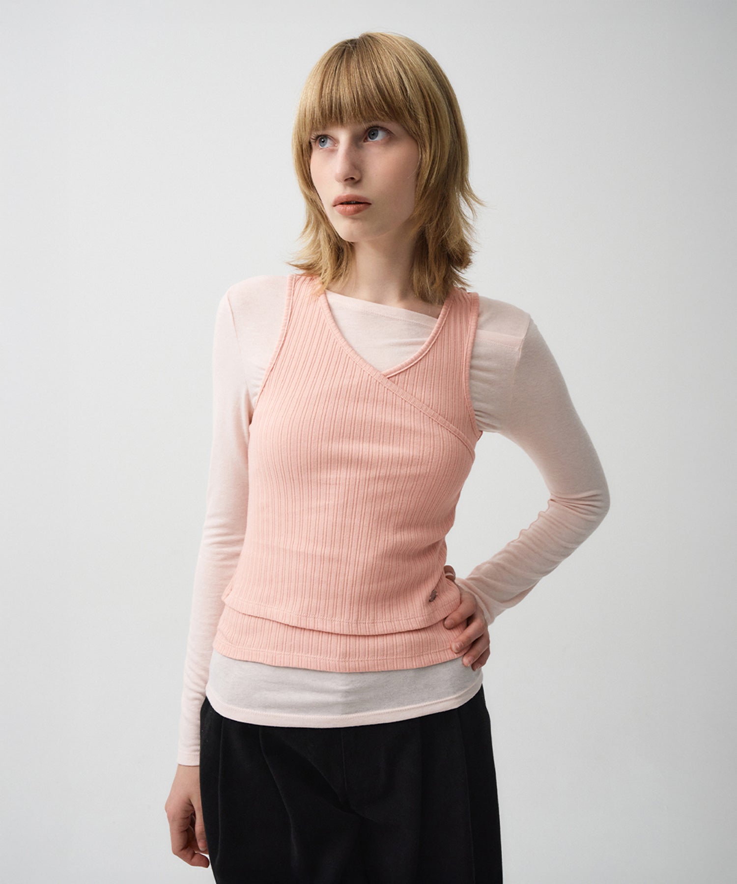 Marithe & Francois Girbaud - Layered Simple Logo Pendant Sleeveless (Pink) product image 1 | TRAB K-Fashion Australia