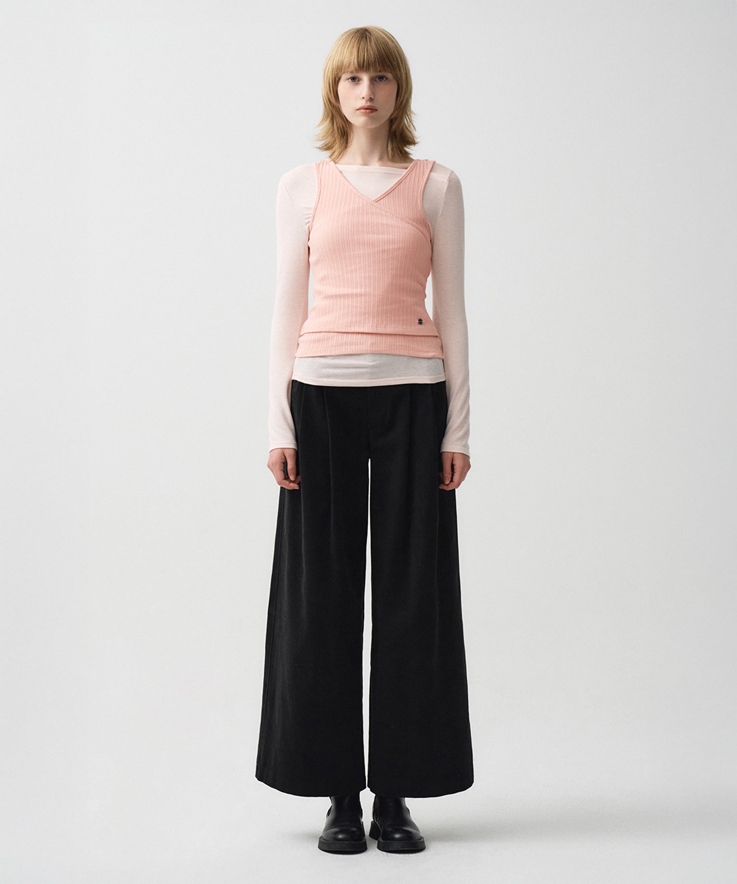 Marithe & Francois Girbaud - Layered Simple Logo Pendant Sleeveless (Pink) product image 3 | TRAB K-Fashion Australia