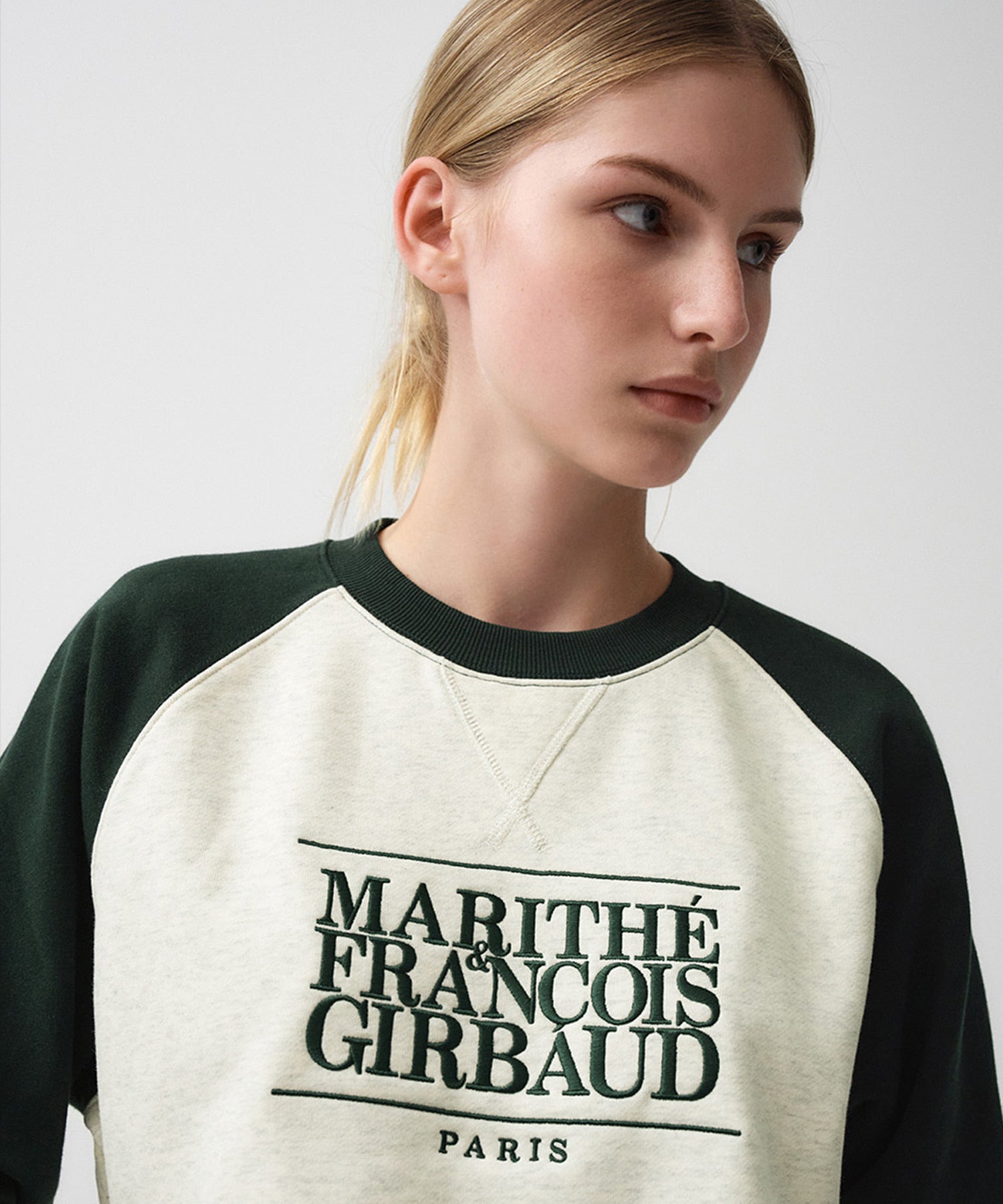 Marithe & Francois Girbaud - Classic Logo Color Block Raglan Sweatshirt (Oatmeal) product image 2 | TRAB K-Fashion Australia