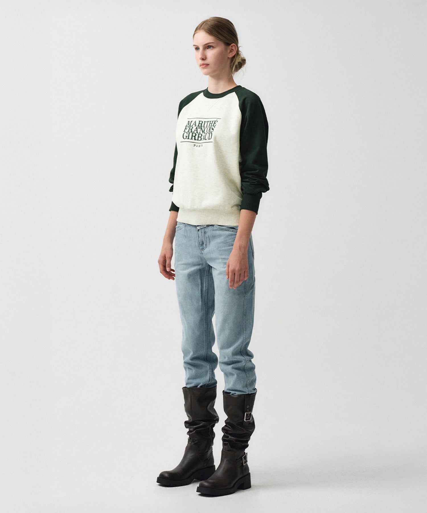 Marithe & Francois Girbaud - Classic Logo Color Block Raglan Sweatshirt (Oatmeal) product image 4 | TRAB K-Fashion Australia