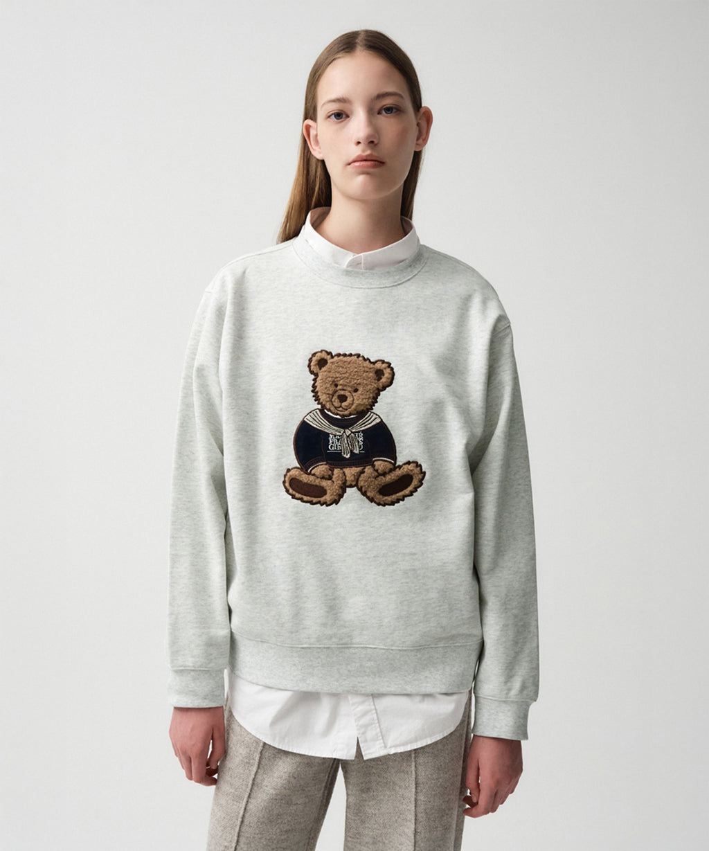 Marithe & Francois Girbaud - Boucle Doodle Bear Sweatshirt (Light Heather Gray) product image 1 | TRAB K-Fashion Australia