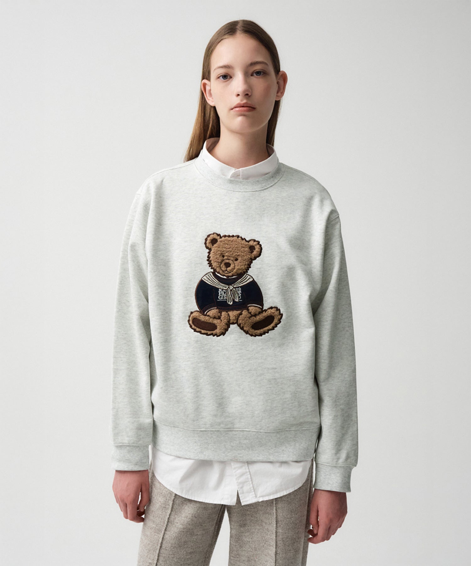 Marithe & Francois Girbaud - Boucle Doodle Bear Sweatshirt (Light Heather Gray) product image 1 | TRAB K-Fashion Australia