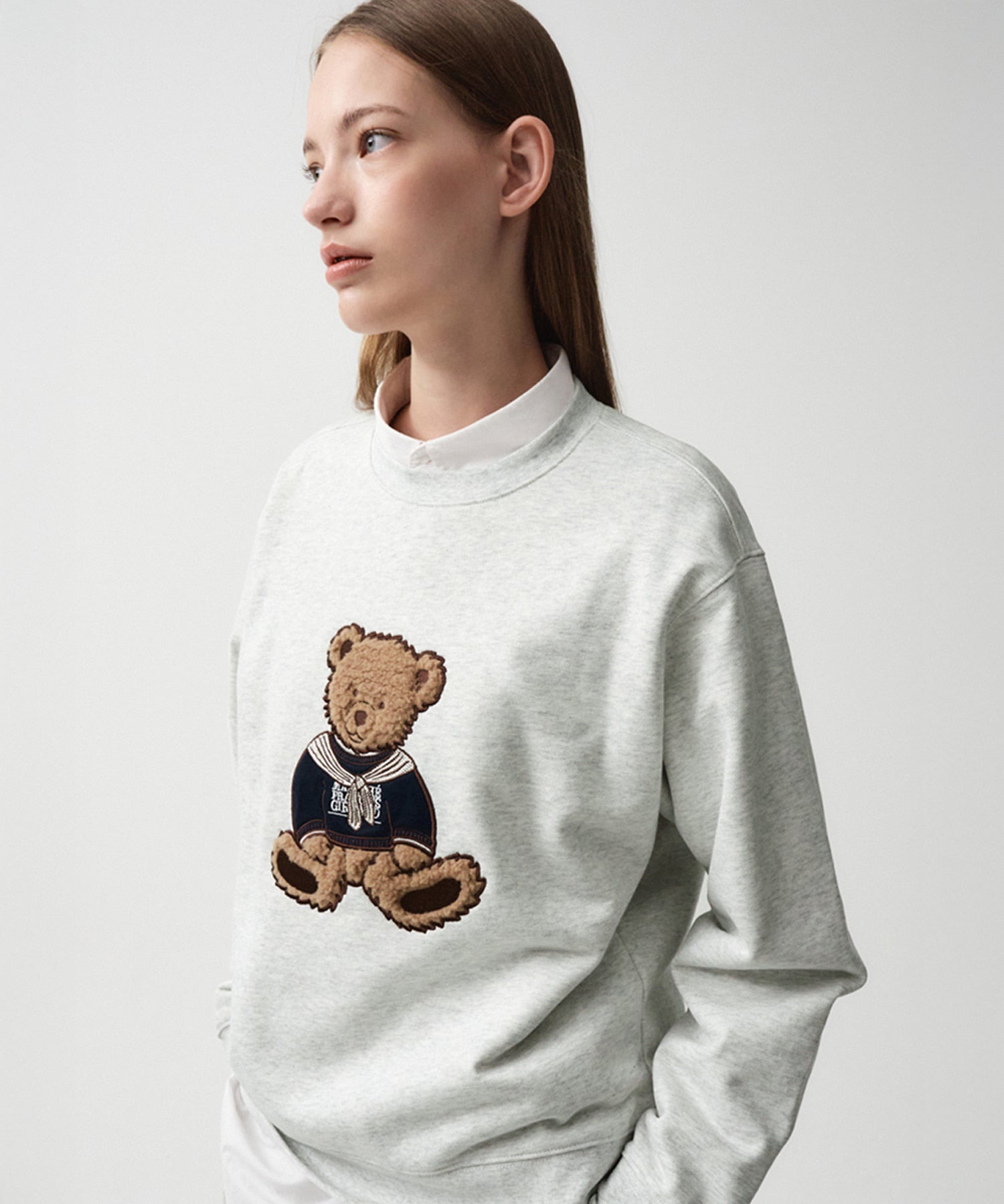 Marithe & Francois Girbaud - Boucle Doodle Bear Sweatshirt (Light Heather Gray) product image 2 | TRAB K-Fashion Australia