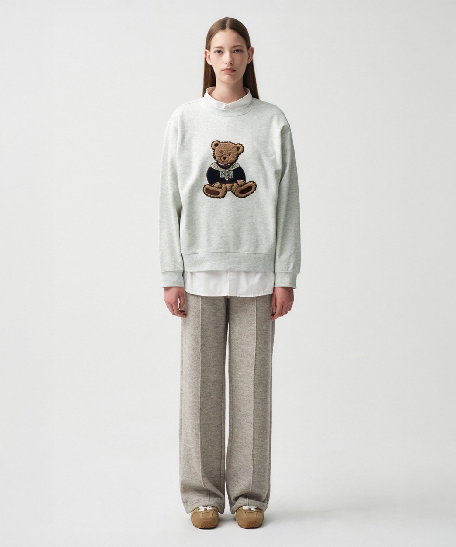 Marithe & Francois Girbaud - Boucle Doodle Bear Sweatshirt (Light Heather Gray) product image 3 | TRAB K-Fashion Australia