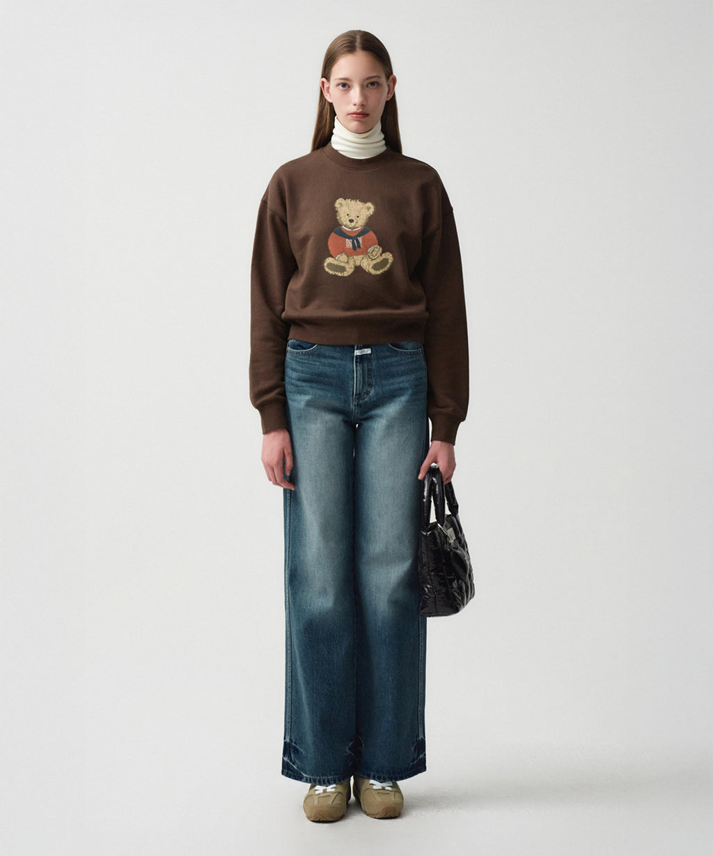 Marithe & Francois Girbaud - Doodle Bear Crop Sweatshirt (Dark Brown) product image 2 | TRAB K-Fashion Australia