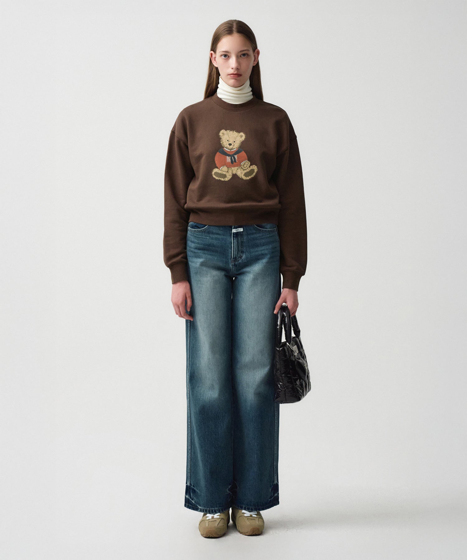 Marithe & Francois Girbaud - Doodle Bear Crop Sweatshirt (Dark Brown) product image 2 | TRAB K-Fashion Australia