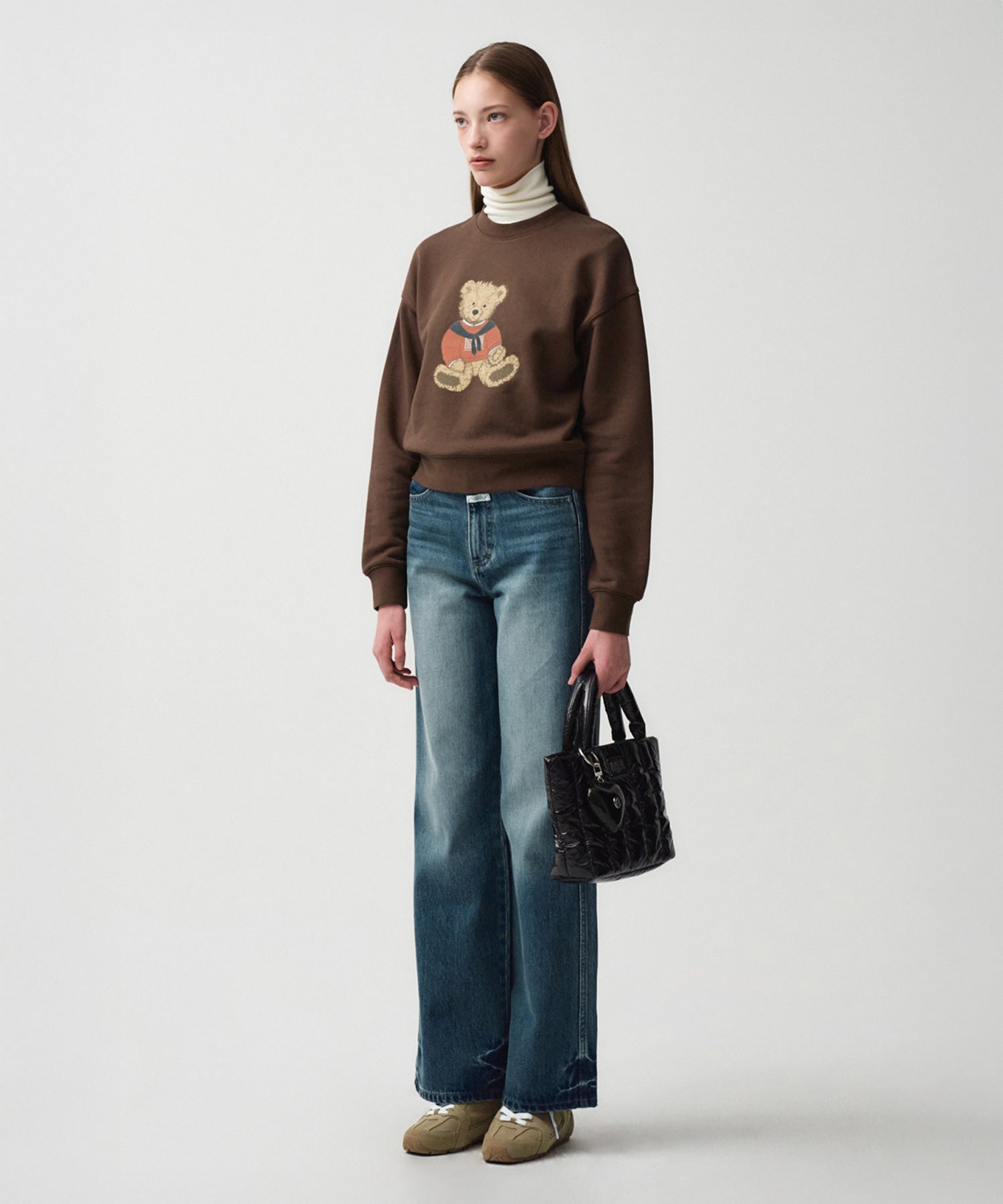 Marithe & Francois Girbaud - Doodle Bear Crop Sweatshirt (Dark Brown) product image 3 | TRAB K-Fashion Australia