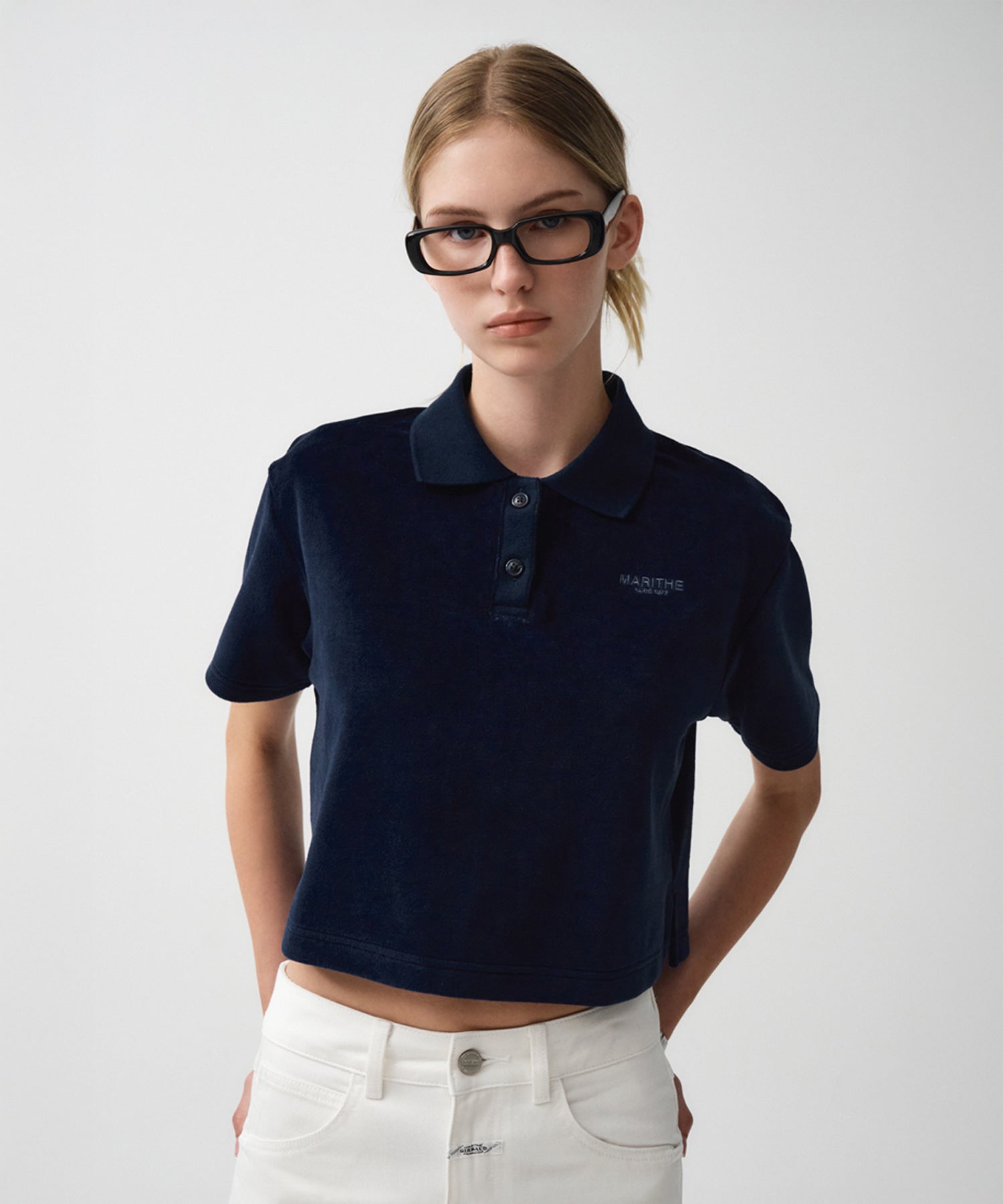 Marithe & Francois Girbaud - Velour Jersey Crop Tee (Navy) product image 1 | TRAB K-Fashion Australia
