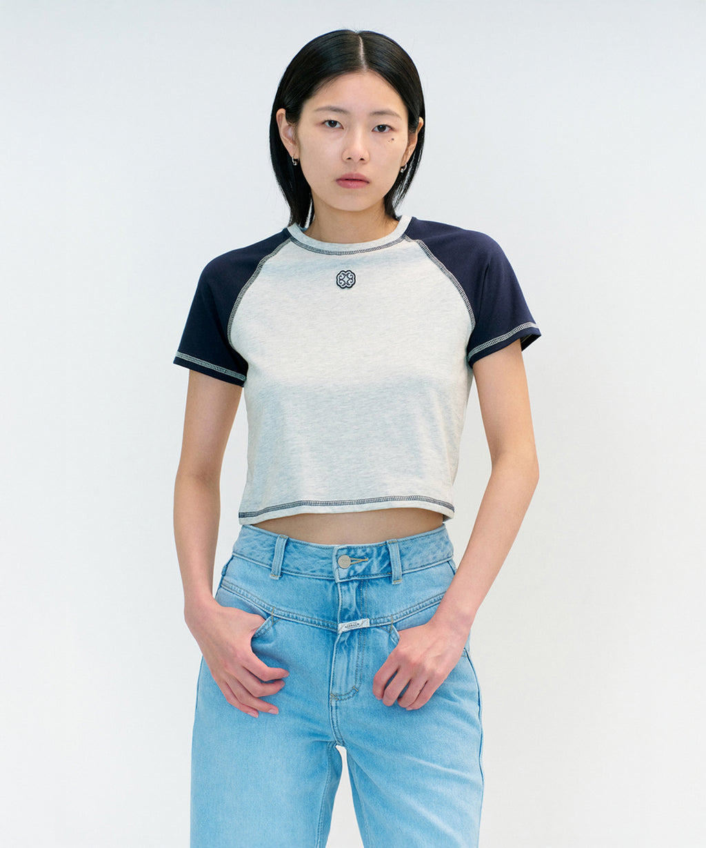 Marithe & Francois Girbaud - Raglan Stitch Crop Tee (Light Heather Gray) product image 1 | TRAB K-Fashion Australia