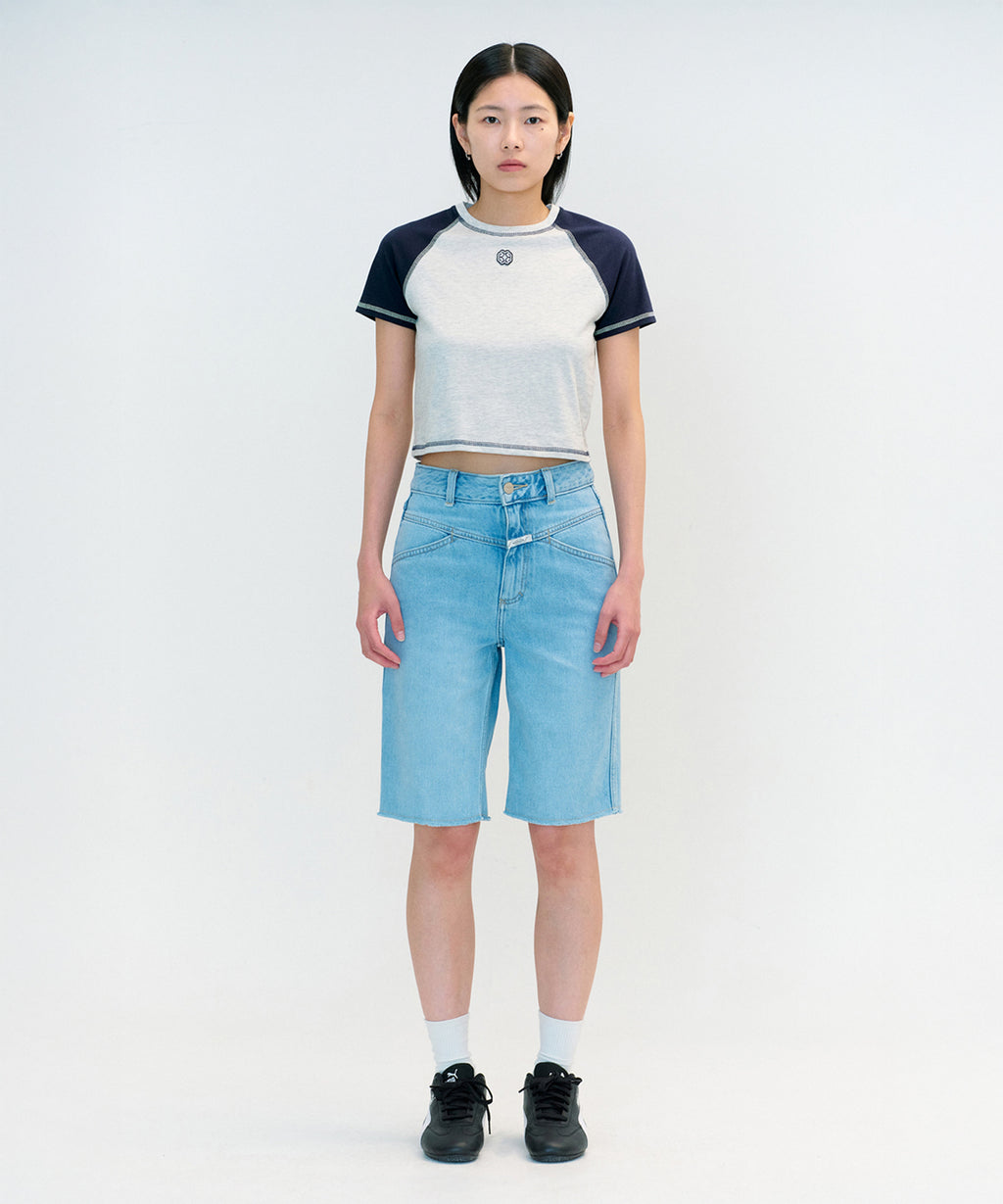 Marithe & Francois Girbaud - Raglan Stitch Crop Tee (Light Heather Gray) product image 2 | TRAB K-Fashion Australia