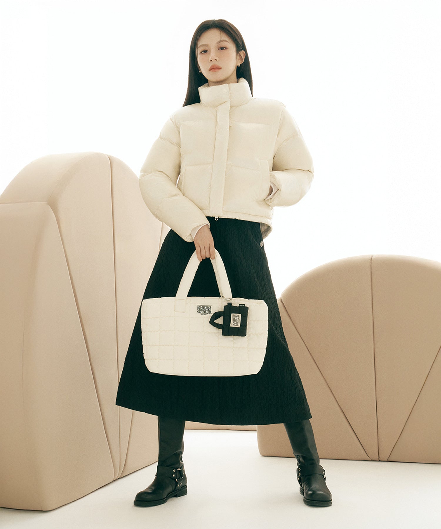 Marithe & Francois Girbaud - Classic Logo Mini Padding Bag Keyring (Ivory) product image 5 | TRAB K-Fashion Australia