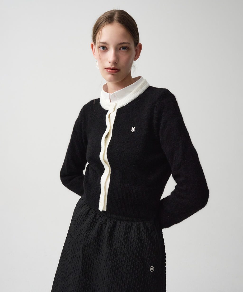 Marithe & Francois Girbaud - Circle Logo Mohair Crop Cardigan (Black) product image 1 | TRAB K-Fashion Australia