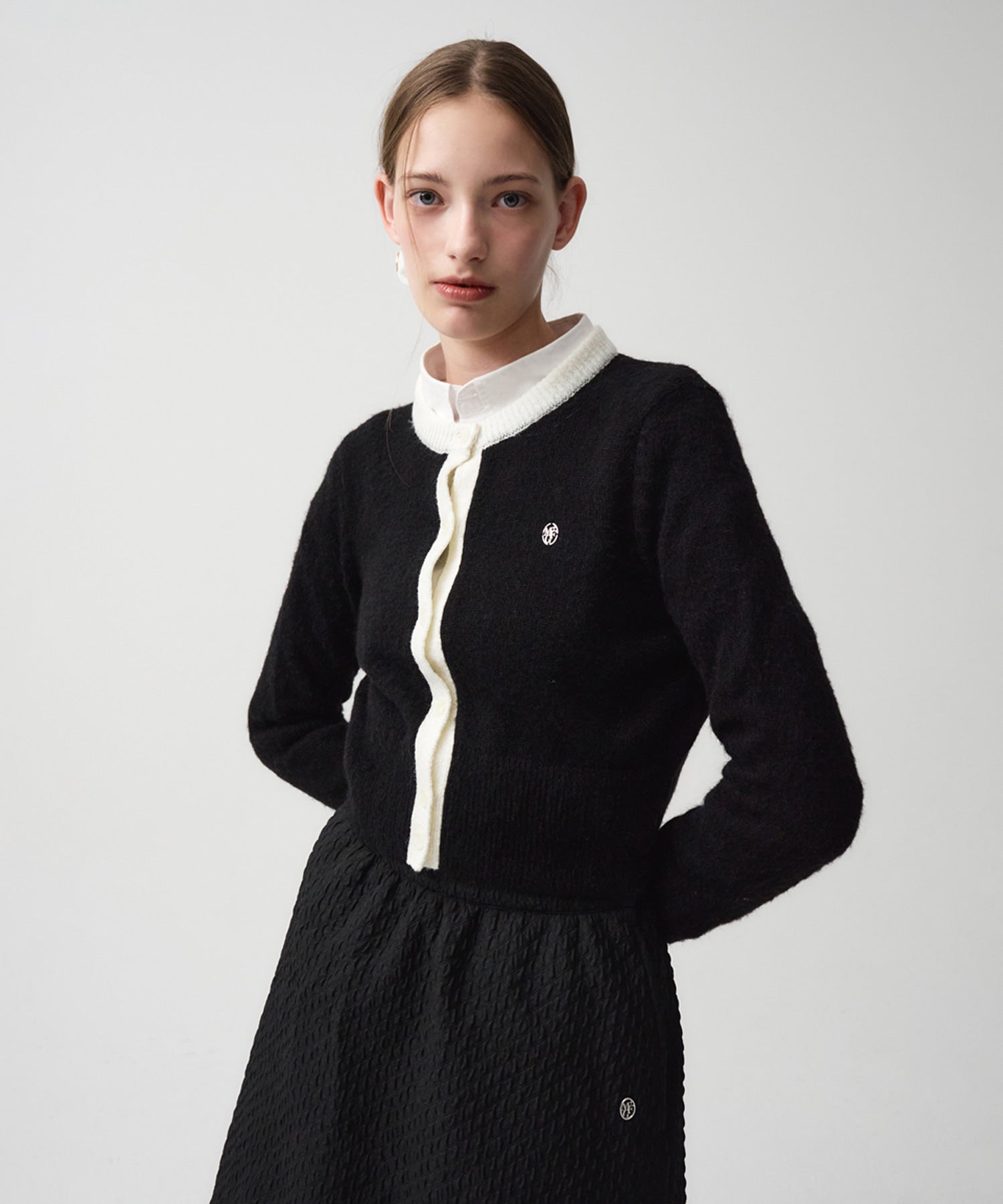 Marithe & Francois Girbaud - Circle Logo Mohair Crop Cardigan (Black) product image 1 | TRAB K-Fashion Australia